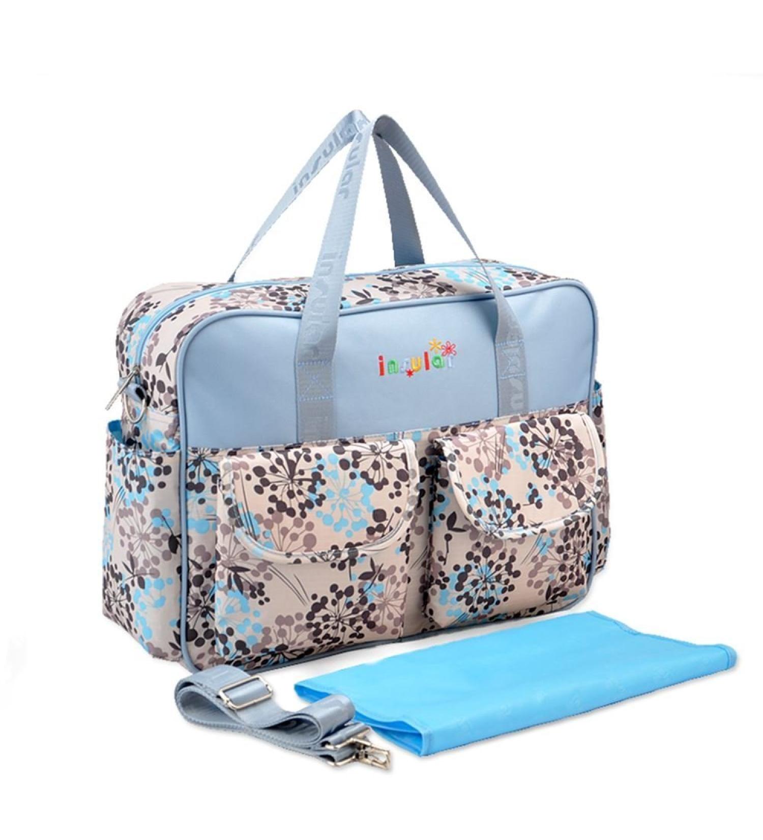 Kamay's Waterproof Mummy Shoulder Diaper Bag - Blue Dandelion | Large, Light Weight, Chic Nappy Changing Tote/Messenger Bag with Changing Mat - Buy Online on GoSupps.com