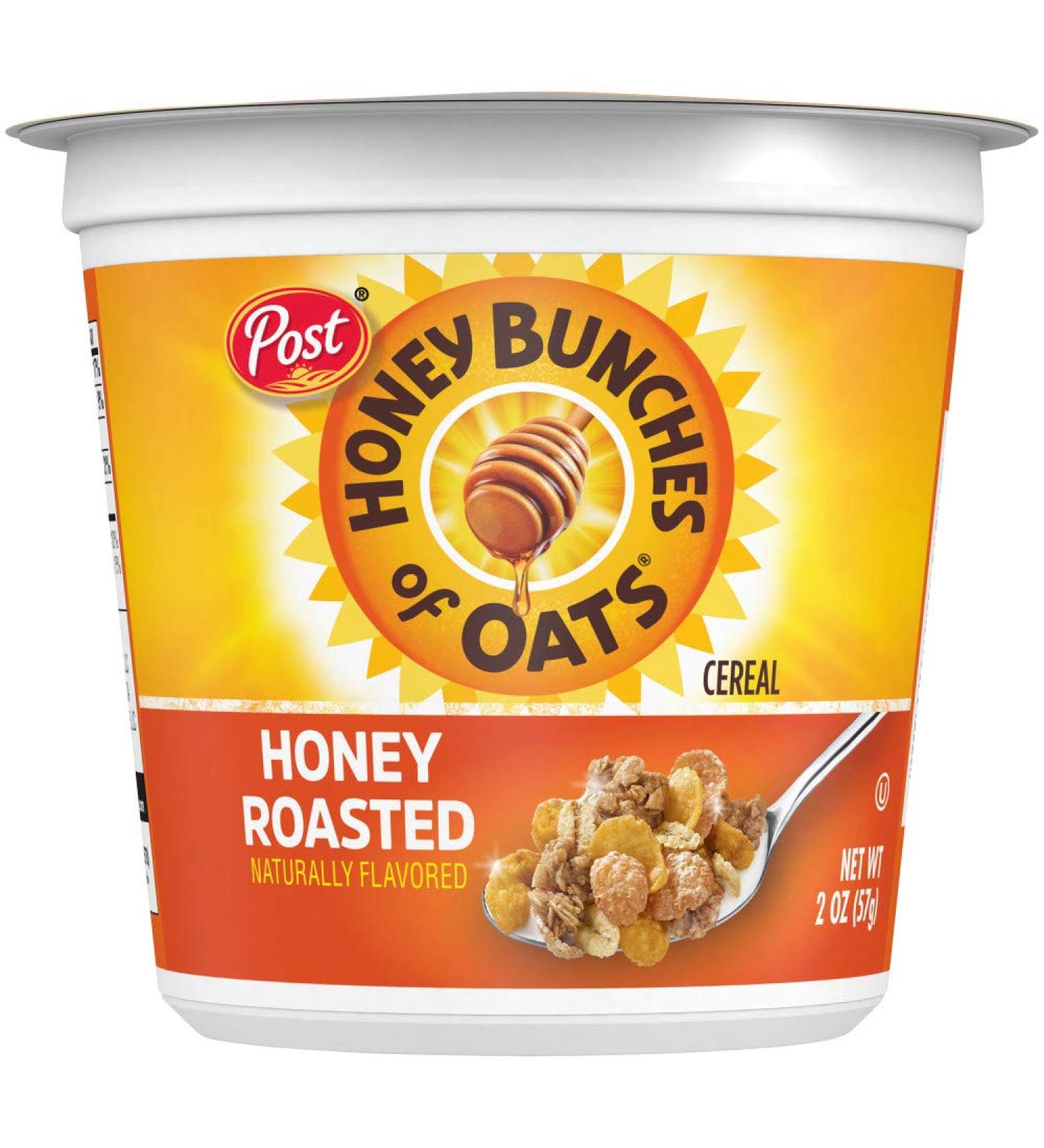 Post Honey Bunches of Oats Honey Roasted Cereal Cups - Whole Grain, Low Fat, 12-Pack (2.1 oz) - Buy Online on GoSupps.com