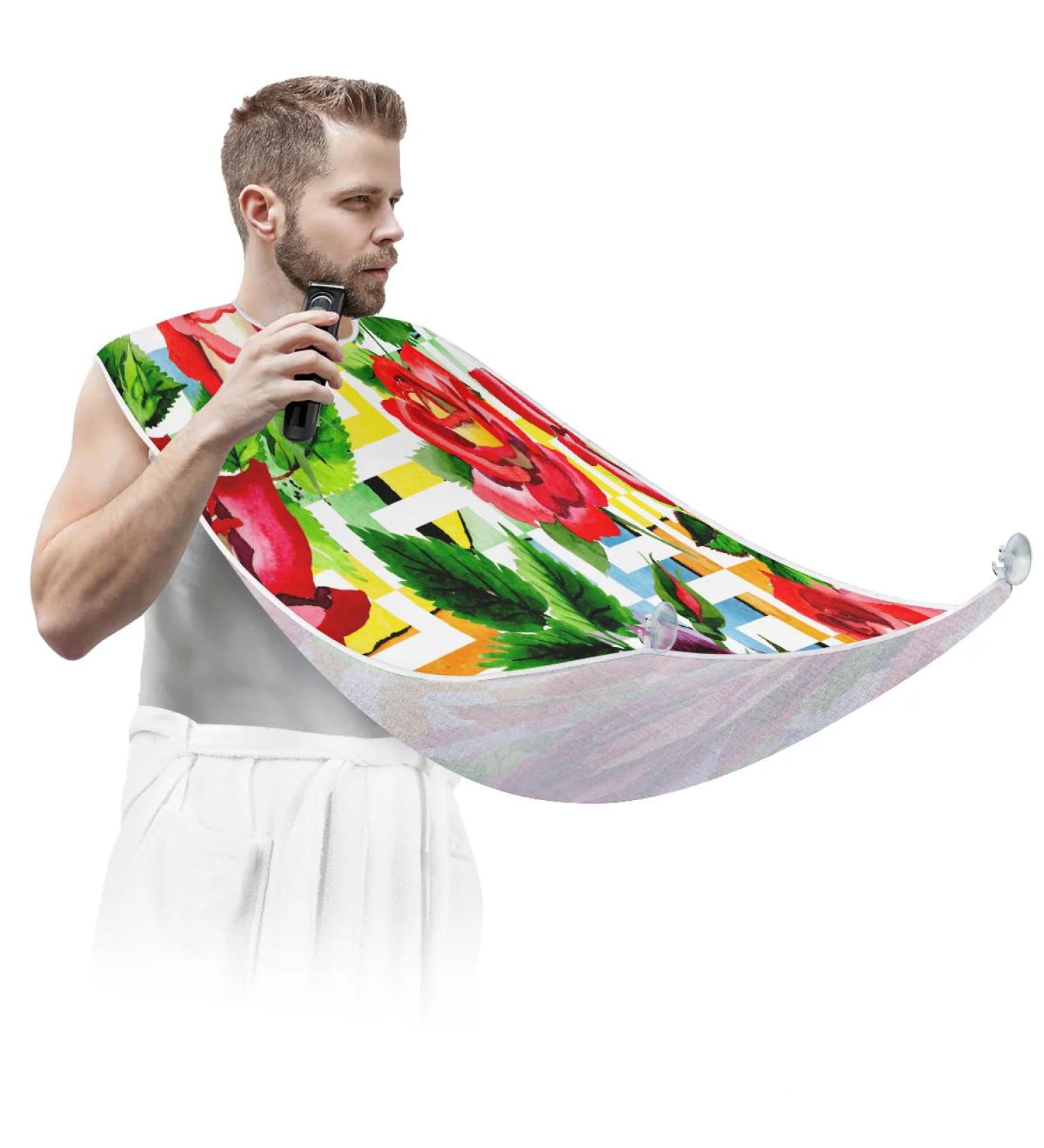 Geometric Rose Beard Bib Apron | Non-Stick Waterproof Beard Hair Catcher for Men | Grooming Cape with Suction Cups | Perfect Gifts for Men - Buy Online on GoSupps.com