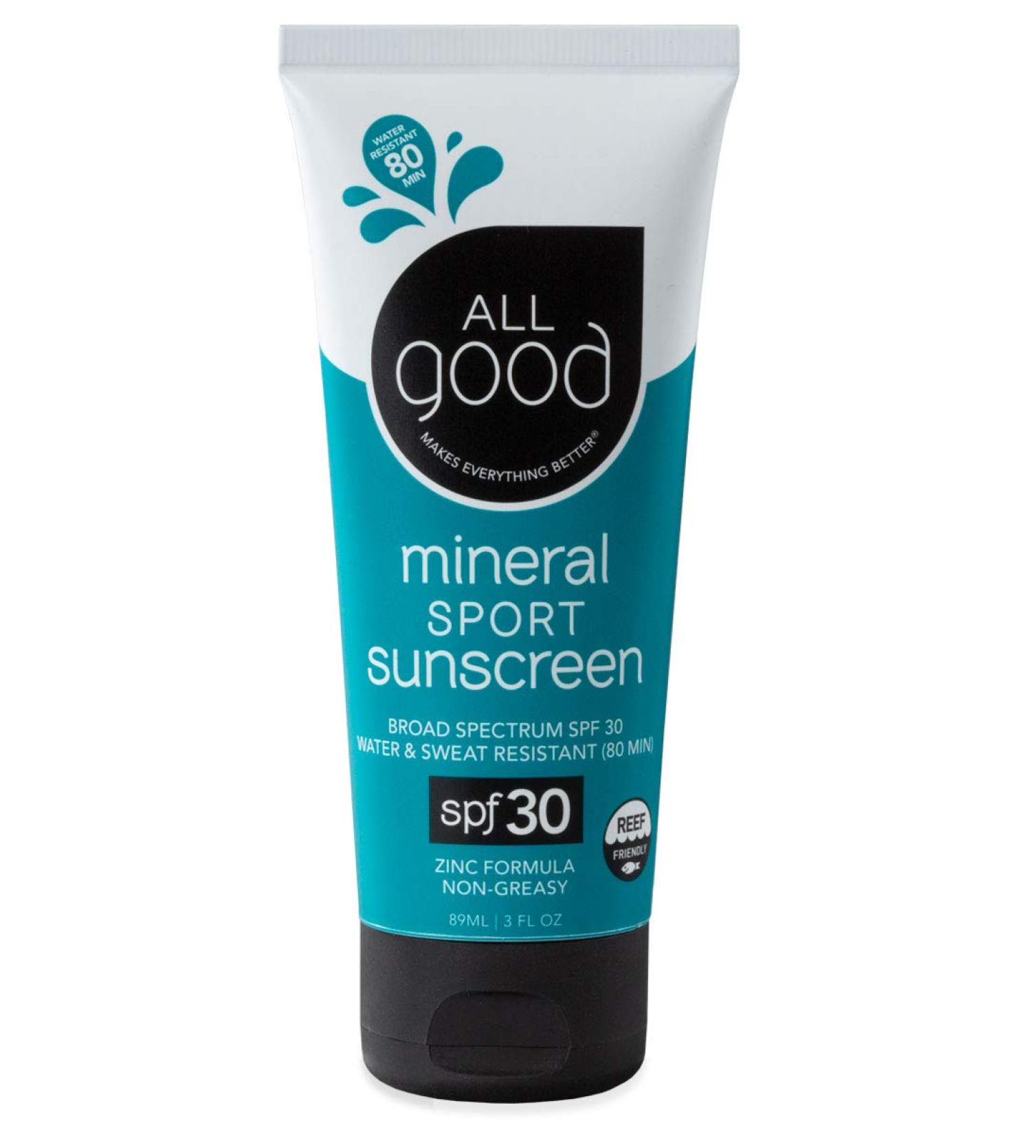 All Good Sport Sunscreen Lotion SPF 30+ | UVAUVB, Water Resistant, Coral Reef Friendly, Zinc & Natural Ingredients (3 oz) - Buy Online on GoSupps.com