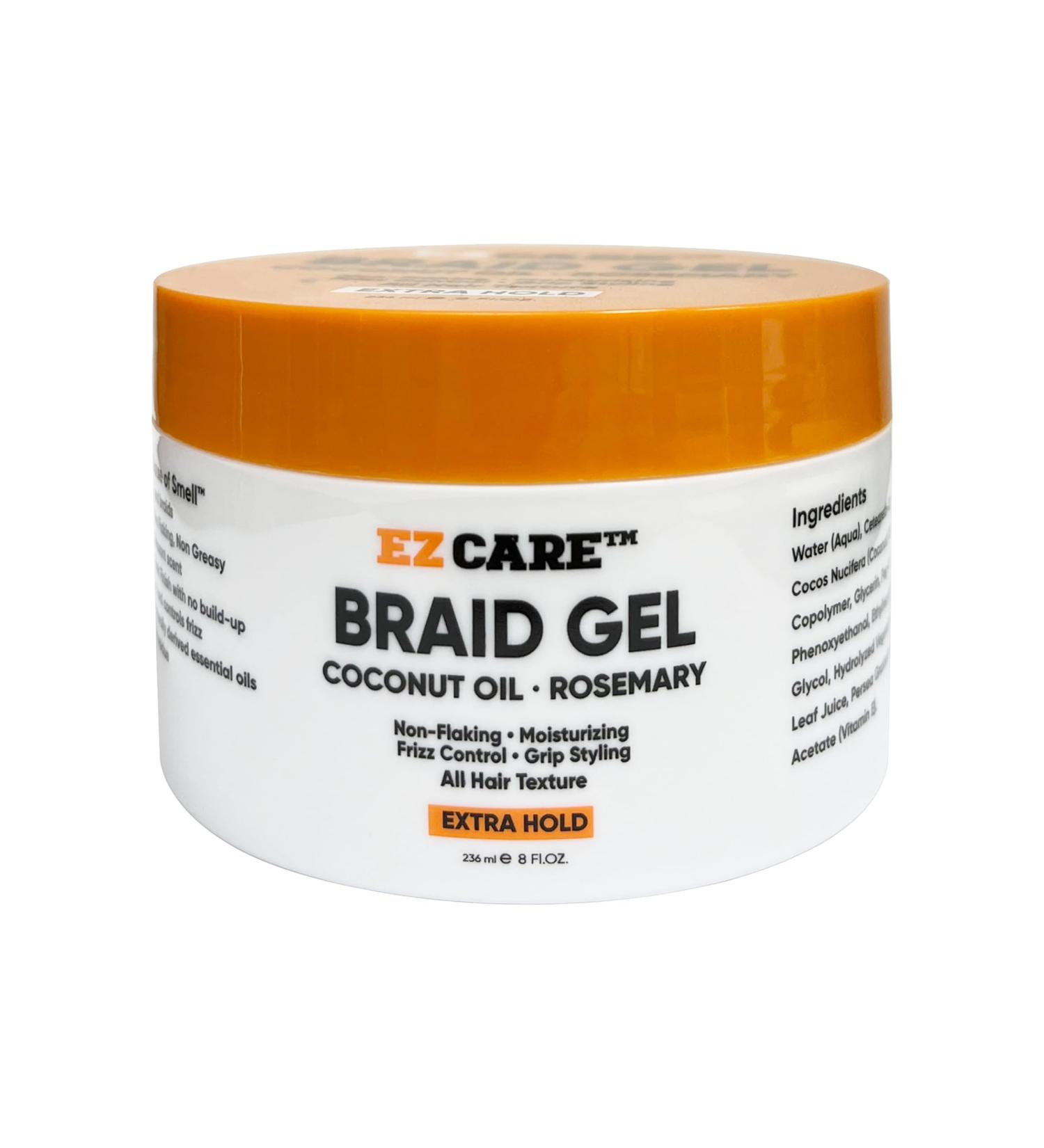 Braid Gel Coconut Oil/Rosemary/Non-Flaking/Moisturizing/Frizz Control/Grip Styling/All Hair Texture/Extra Hold (8 oz.)