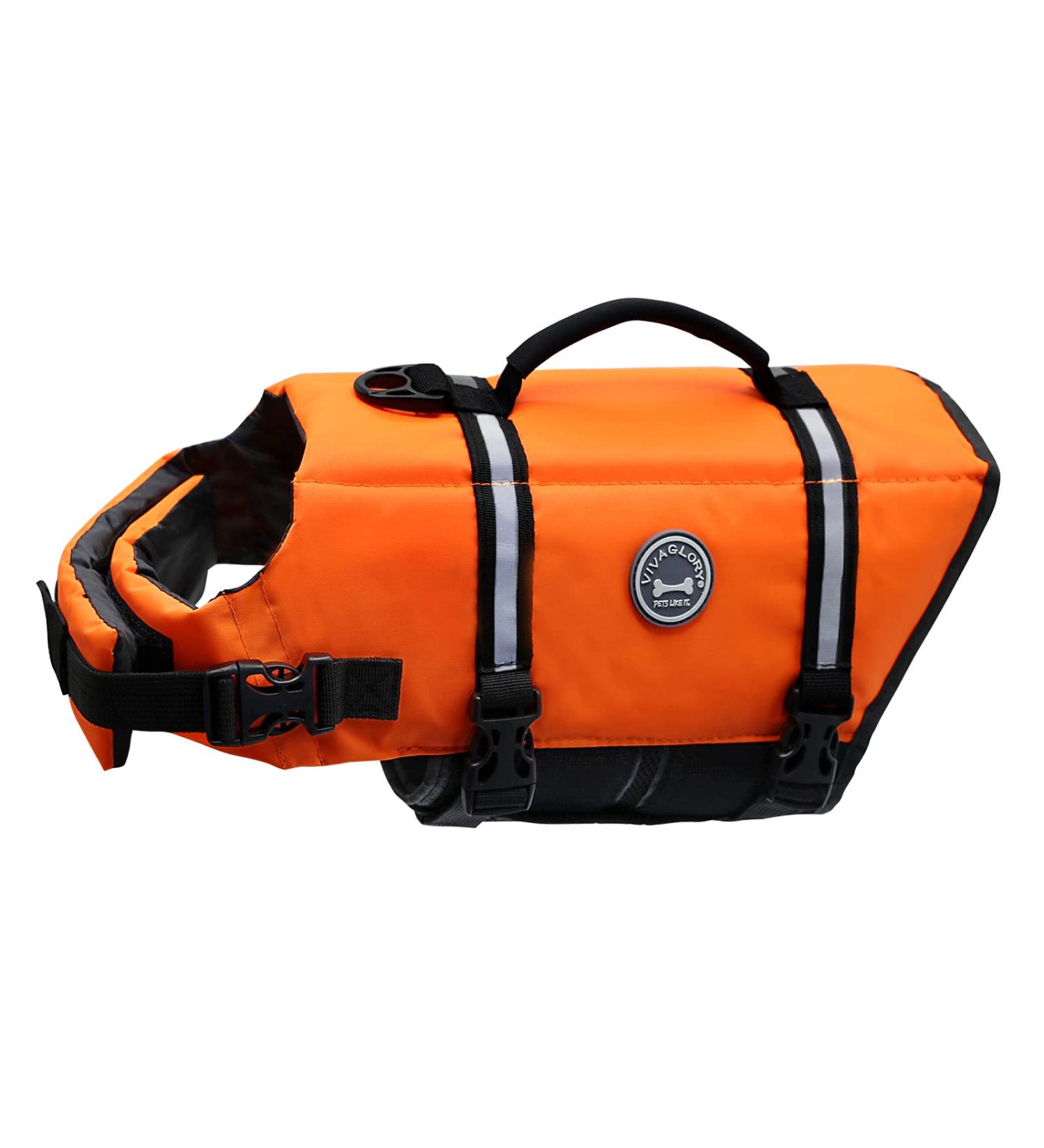 Vivaglory Neon-Orange Ripstop Dog Lifeguard Vest - Improved Buoyancy & Visibility for Small & Medium Dogs (XXS: 28-35cm Chest) - Ideal for Boating & Water Safety - Buy Online on GoSupps.com