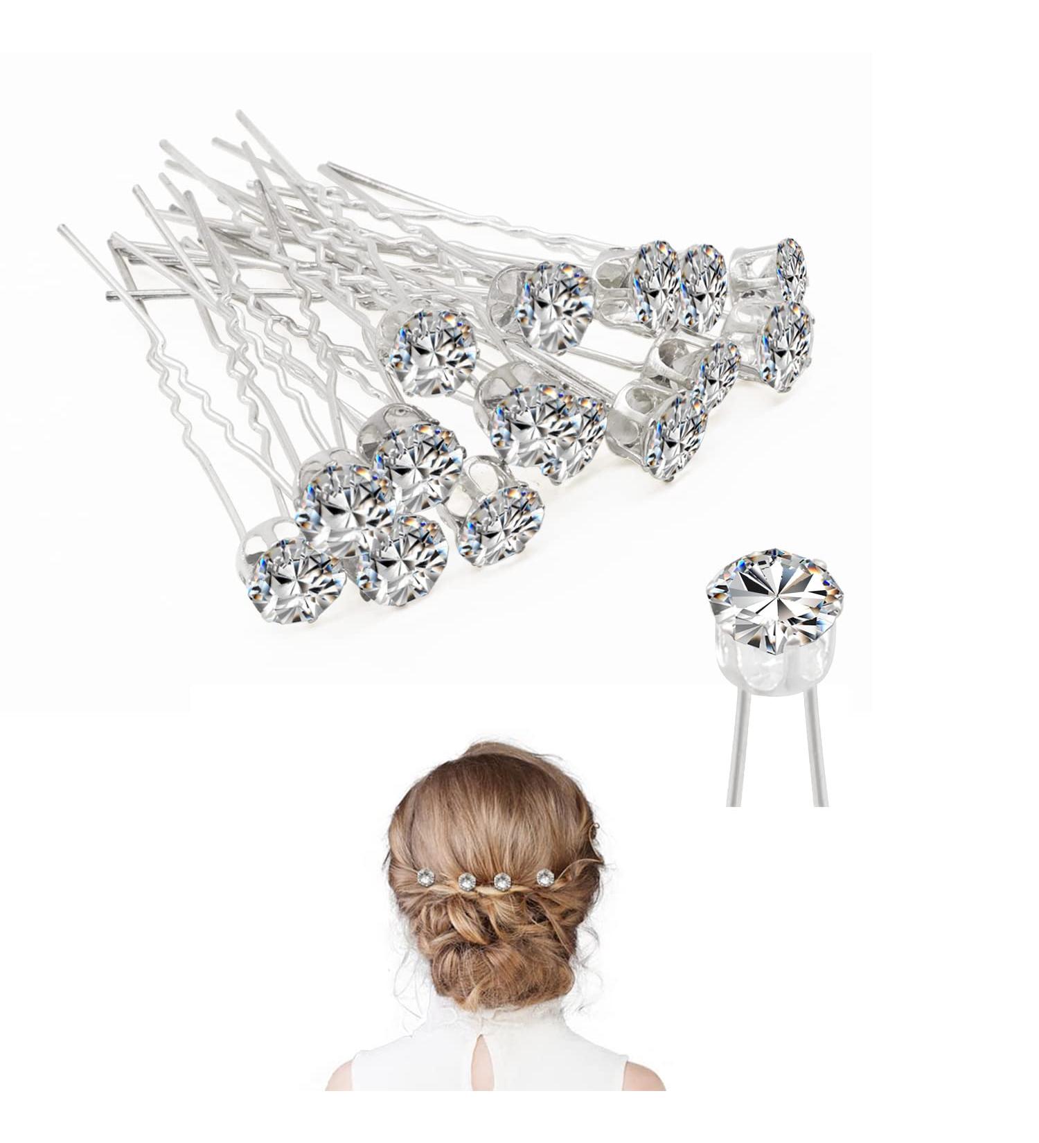Derbway 20-Piece Crystal Hairpins - Wedding Rhinestone Hair Clips & U-Shaped Diamond Hairpins for Women & Girls | Elegant Bridal Accessories - Buy Online on GoSupps.com