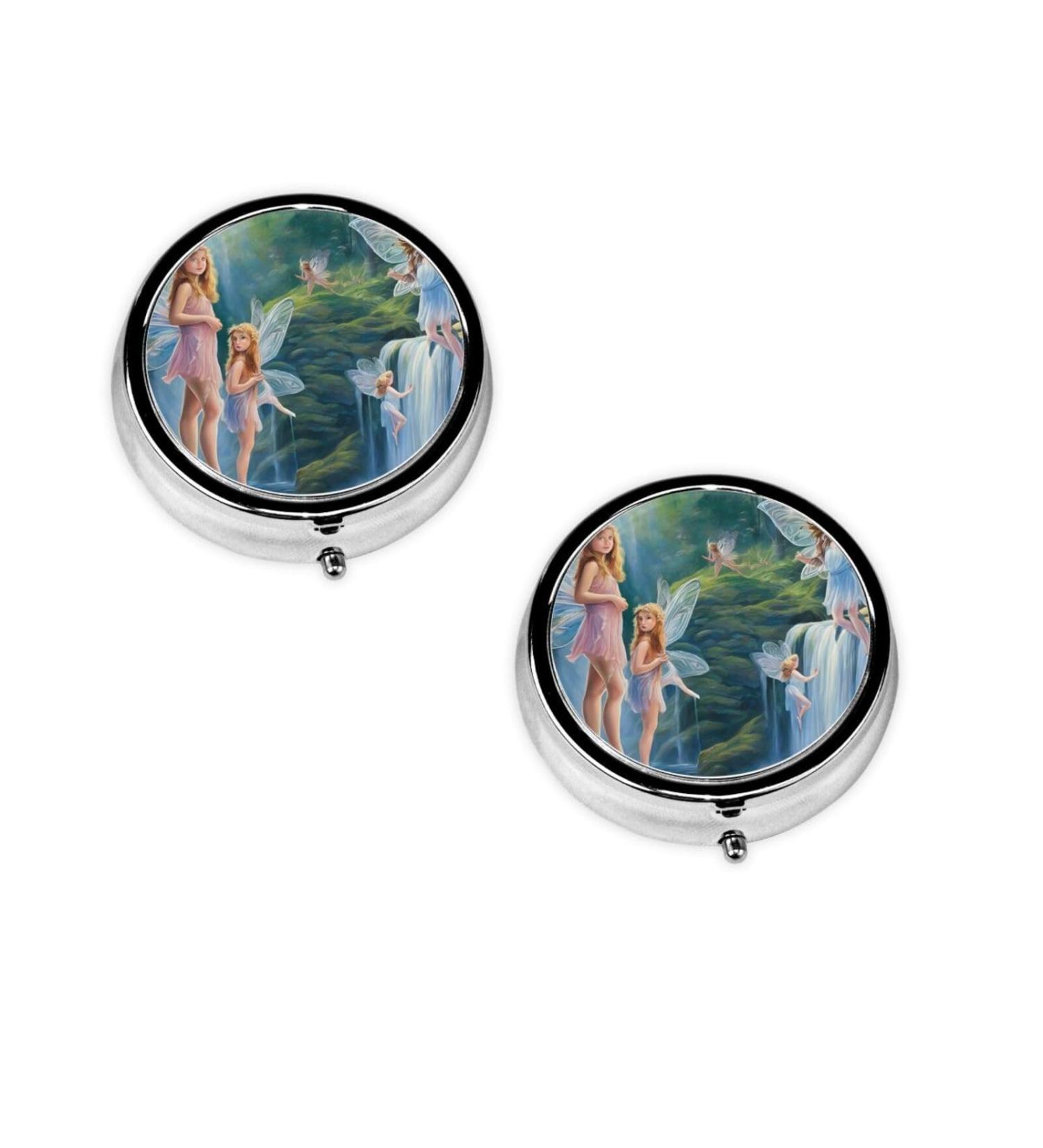 Lake Fairy Printed Mini Round Pill Box | 3 Compartment Portable Pill Organizer for Travel Home & Office - Buy Online on GoSupps.com