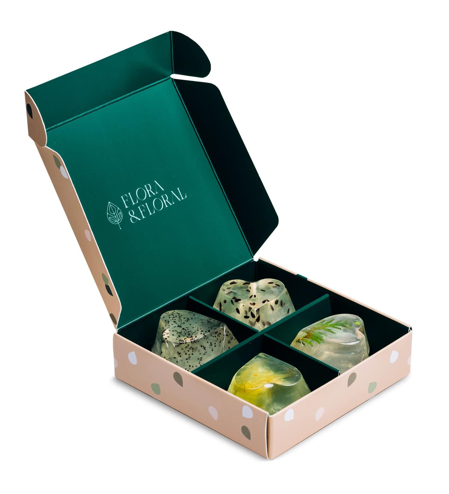 Flora & Floral Clear Vegan Bath Soap Gift Set - 4 pc Heart Shaped Body Soap with Argan & Coconut Oil - 2 oz - Buy Online on GoSupps.com