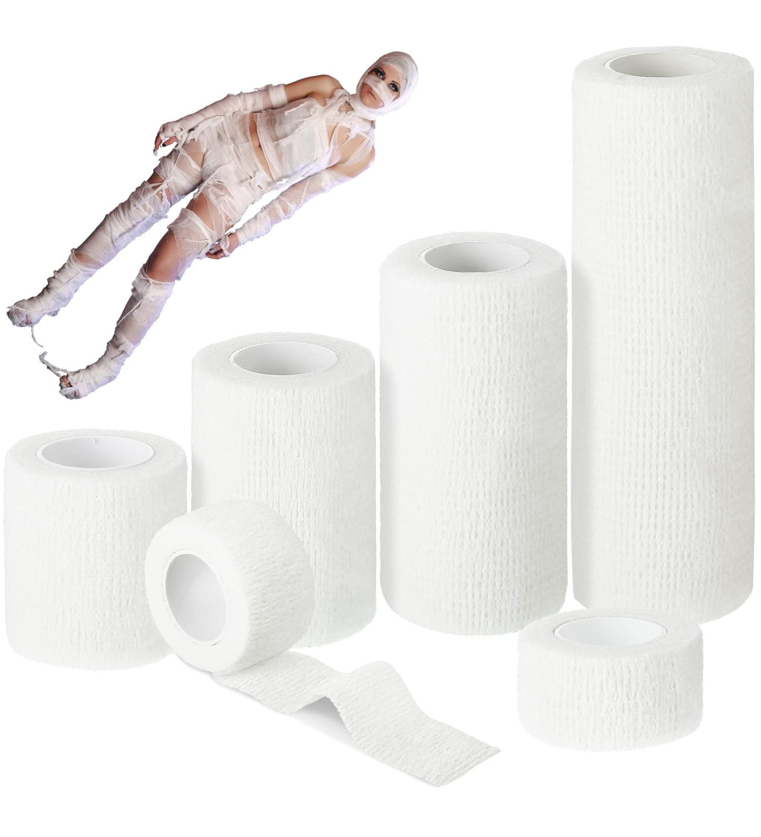 Lothee 10 Rolls Halloween Mummy Bandage Wrap - 50 Yards Self-Adhesive Cosplay Gauze 5 Sizes for Zombie Costumes - Buy Online on GoSupps.com