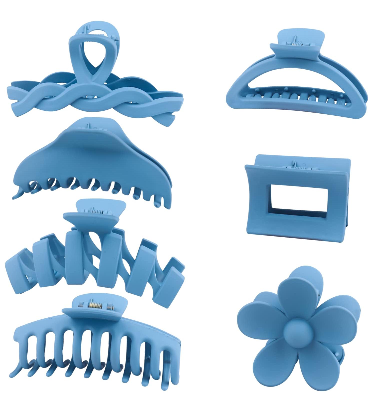 YOOOYOOO Blue Hair Claw Clips - Lightweight Big Strong Hold for All Hair Types - 90's Vintage Jaw Clips for Women & Girls - Includes Organza Storage Bag - Buy Online on GoSupps.com