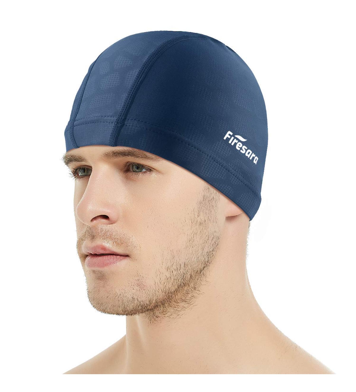 Firesara Fabric Swim Cap - High Elasticity, Breathable, Keeps Hair Clean - For Women, Girls, Men, Kids - Grain Blue (One Size) - Buy Online on GoSupps.com