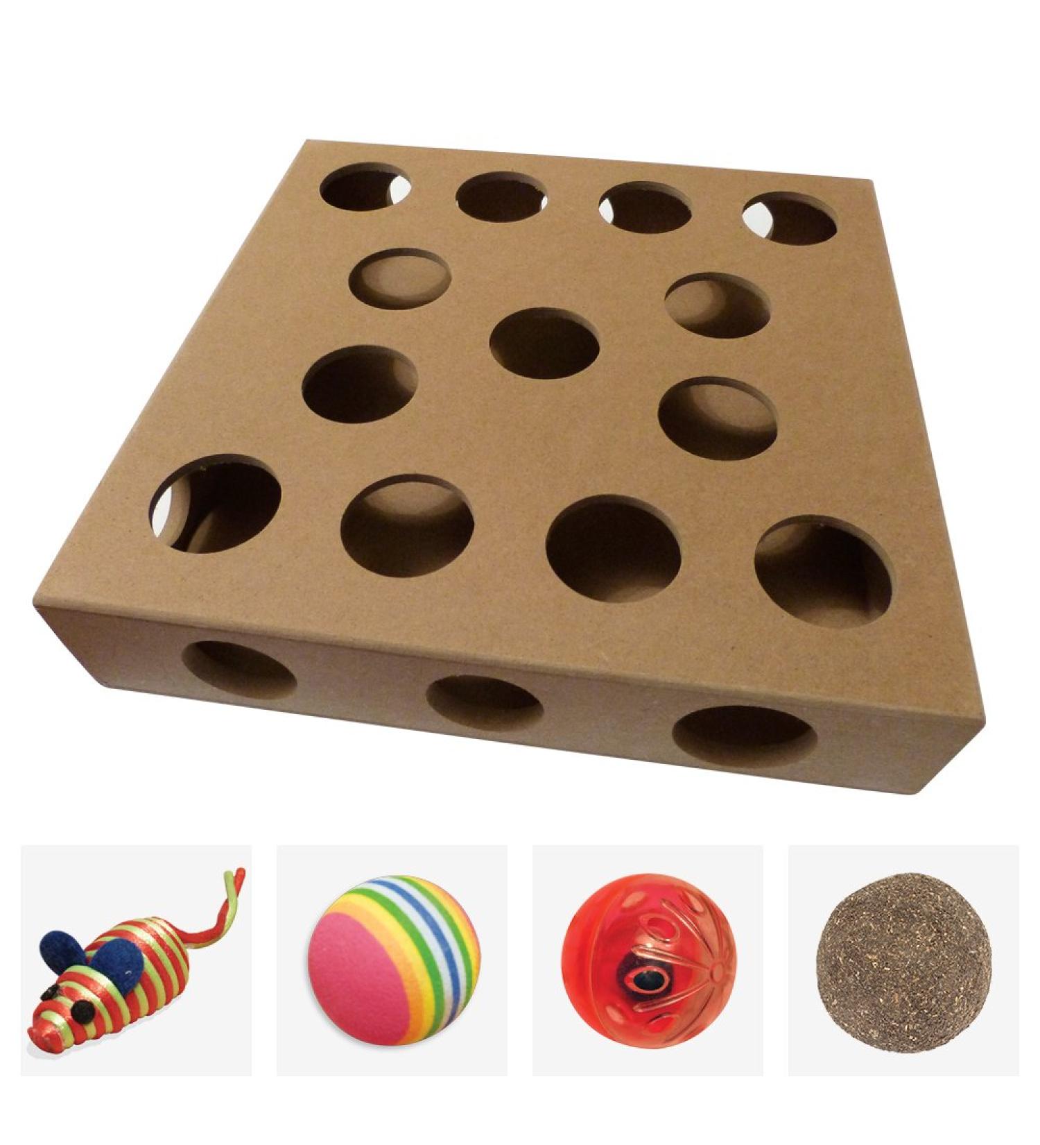 Unique Design - Interactive Indoor Cat Toy Puzzle Box As Seen on Channel 5 s The Secret Life of Kittens - Four Cat Toys Included 3 Balls and a Mouse Best Gift for any Cat Kitten or Their Owner! - Buy Online on GoSupps.com
