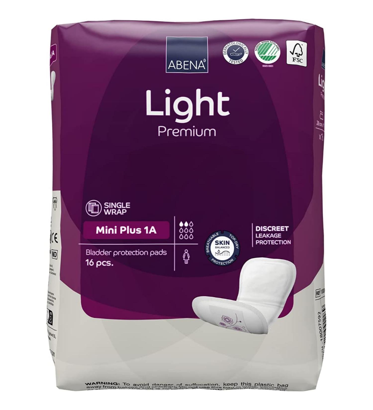 Abena Eco-Friendly Women's Incontinence Pads - Fast Absorption & Protection - Mini Plus 1A 200ml 16PK - Buy Online on GoSupps.com