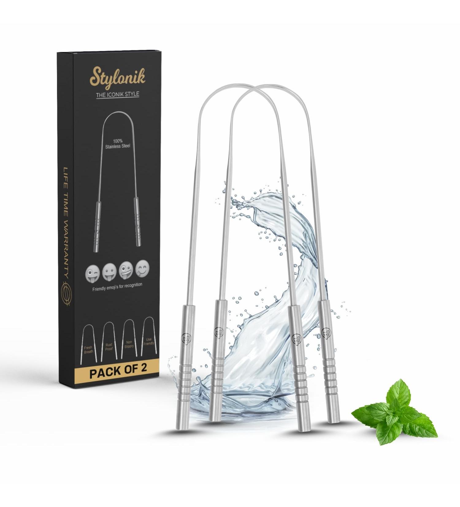 Tongue Scraper for Kids - 100% Stainless Steel U-Shaped Tongue Cleaner for Fresh Breath & Oral Hygiene (Pack of 2) - Fun Emoji Design - Buy Online on GoSupps.com