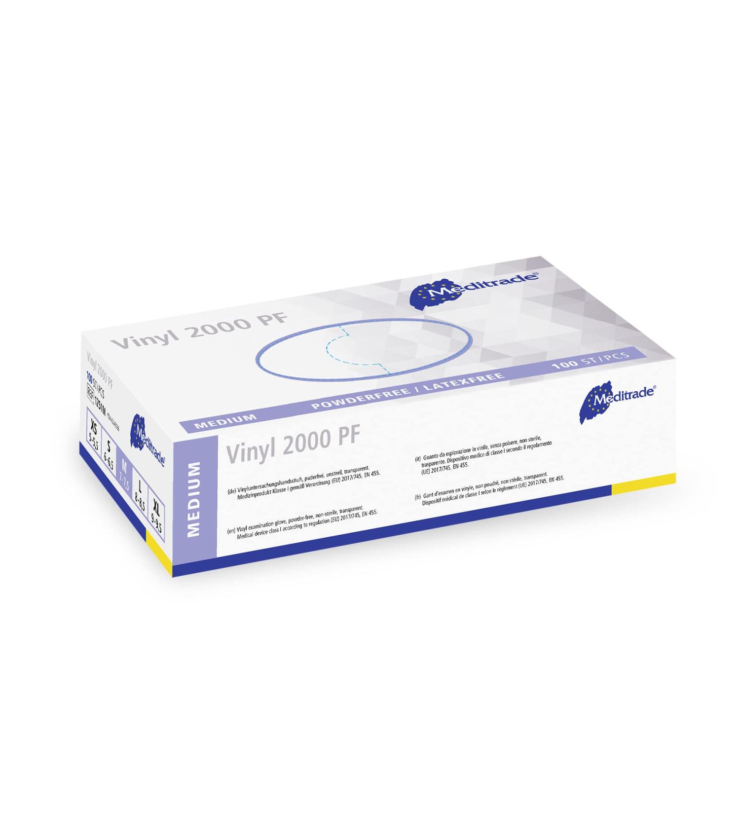 Examination Gloves - Medium Powderless Hypoallergenic Heavy Duty Latex Free Long Cuff Ambidextrous Disposable for Any Sector Bulk Buy (Clear) (Medium) - Meditrade Vinyl 2000 PF Clear Medium Vinyl 2000 PF - Buy Online on GoSupps.com