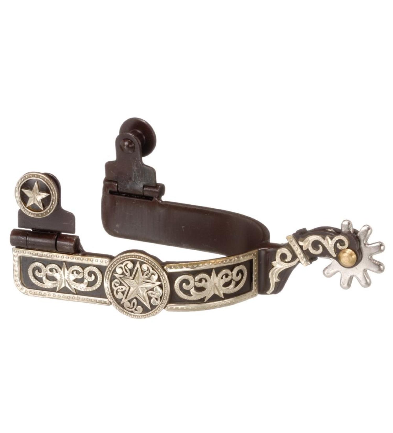 Kelly Silver Star Antique Brown Spurs with Engraved Star Overlay Ladies