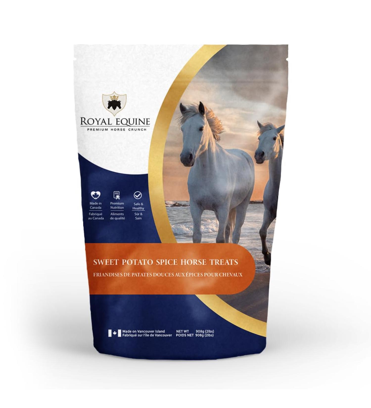 Royal Equine Premium Horse Crunch Healthy Horse Treats - Canadian-Sourced All-Natural Ingredients Crunchy Baked Cubes. GMO-Free No Preservatives Rye Barley Oats Base. (Sweet Potato Spice) - Buy Online on GoSupps.com