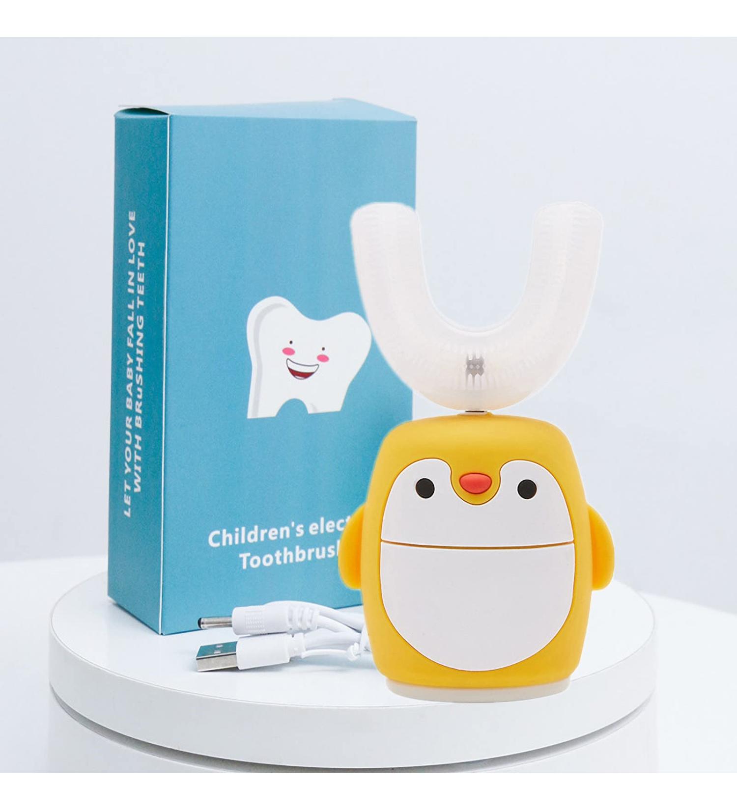Kids Sonic Electric Toothbrush U Shaped Automatic Timer IPX7 Waterproof 5 Modes 360 Oral Cleaning Teeth Whitening Gums Massage Replaceable Soft Cartoon Modeling Design for Child 7-15 (Yellow Penguin) - Buy Online on GoSupps.com