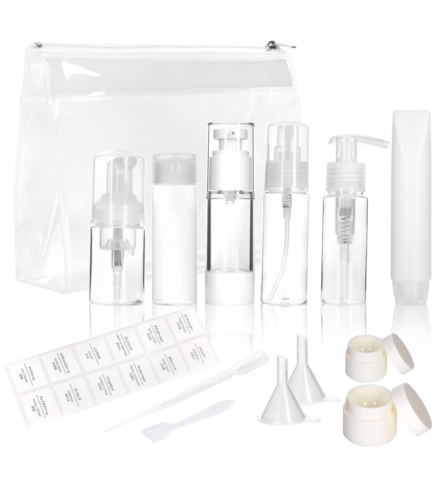 LuHaKiDu TSA Approved Travel Size Bottles Kit - Pack of 13 | Refillable Airless Pump & Foam Bottles for Liquid | Travel Essentials - Buy Online on GoSupps.com