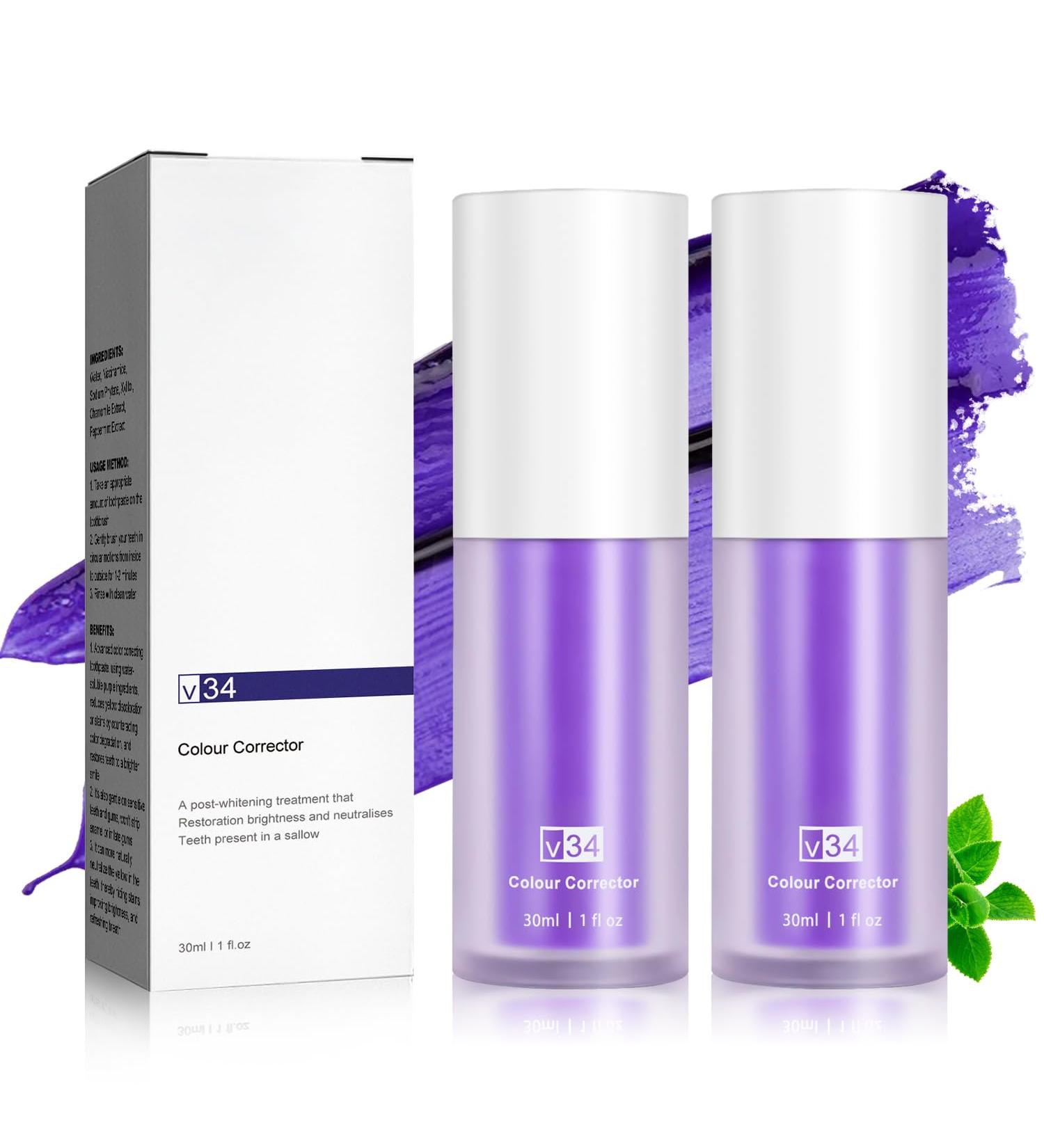 Buy 2 Piece Purple Teeth Whitening Toothpaste - V34 Color Corrector Serum for Coffee & Smoke Stain Removal | Brighten Yellow Teeth Naturally - Buy Online on GoSupps.com