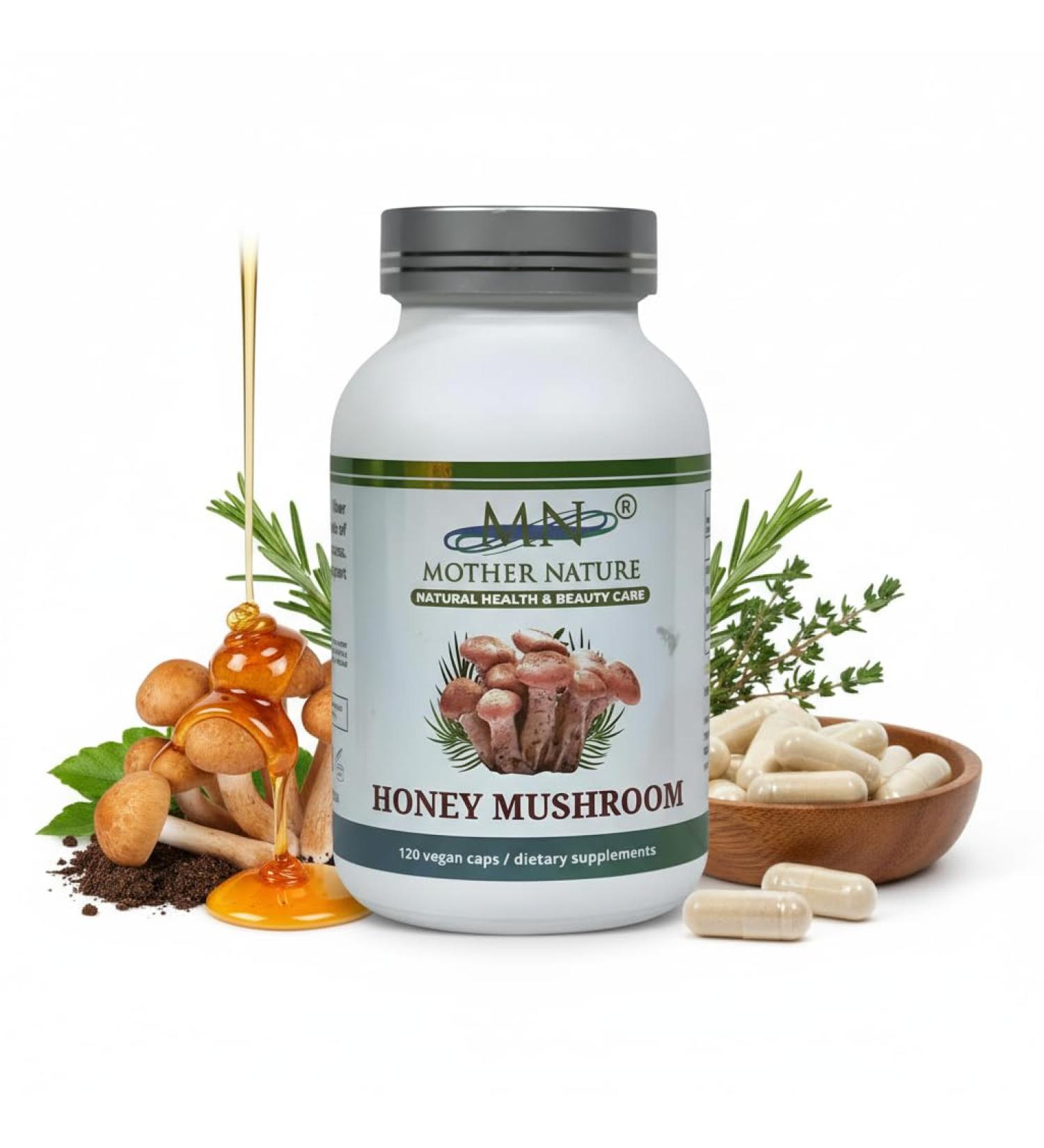 Mother Nature Honey (Armillaria mellea) Mushroom Supplement - 1000mg - 120 Vegan Pullulan Capsules - Made in USA - Buy Online on GoSupps.com