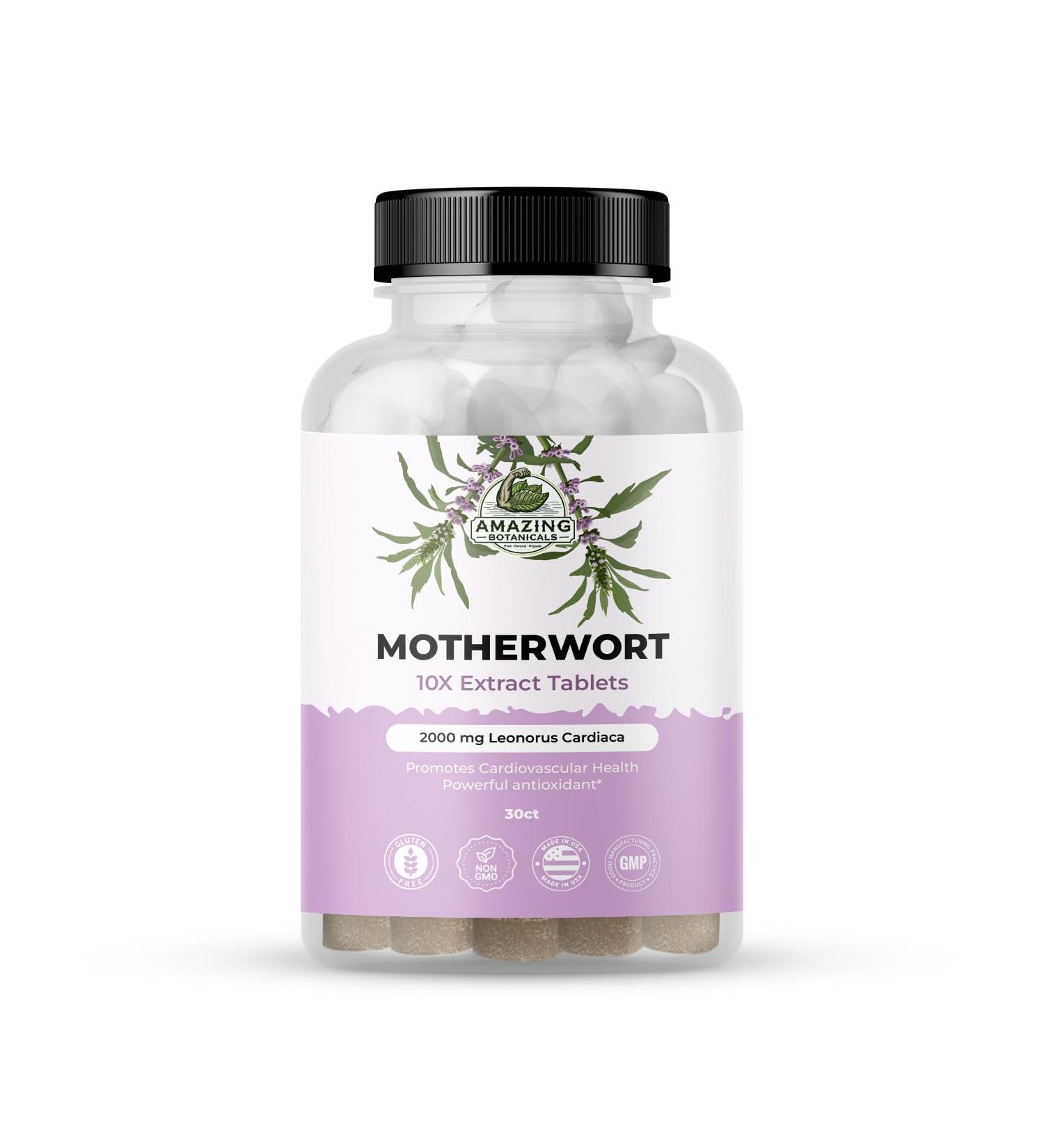 Amazing Botanicals Motherwort 10X Extract Tablets 2,000 mg - High Potency Herbal Supplement for Wellness and Vitality - 30 Tablets - Buy Online on GoSupps.com