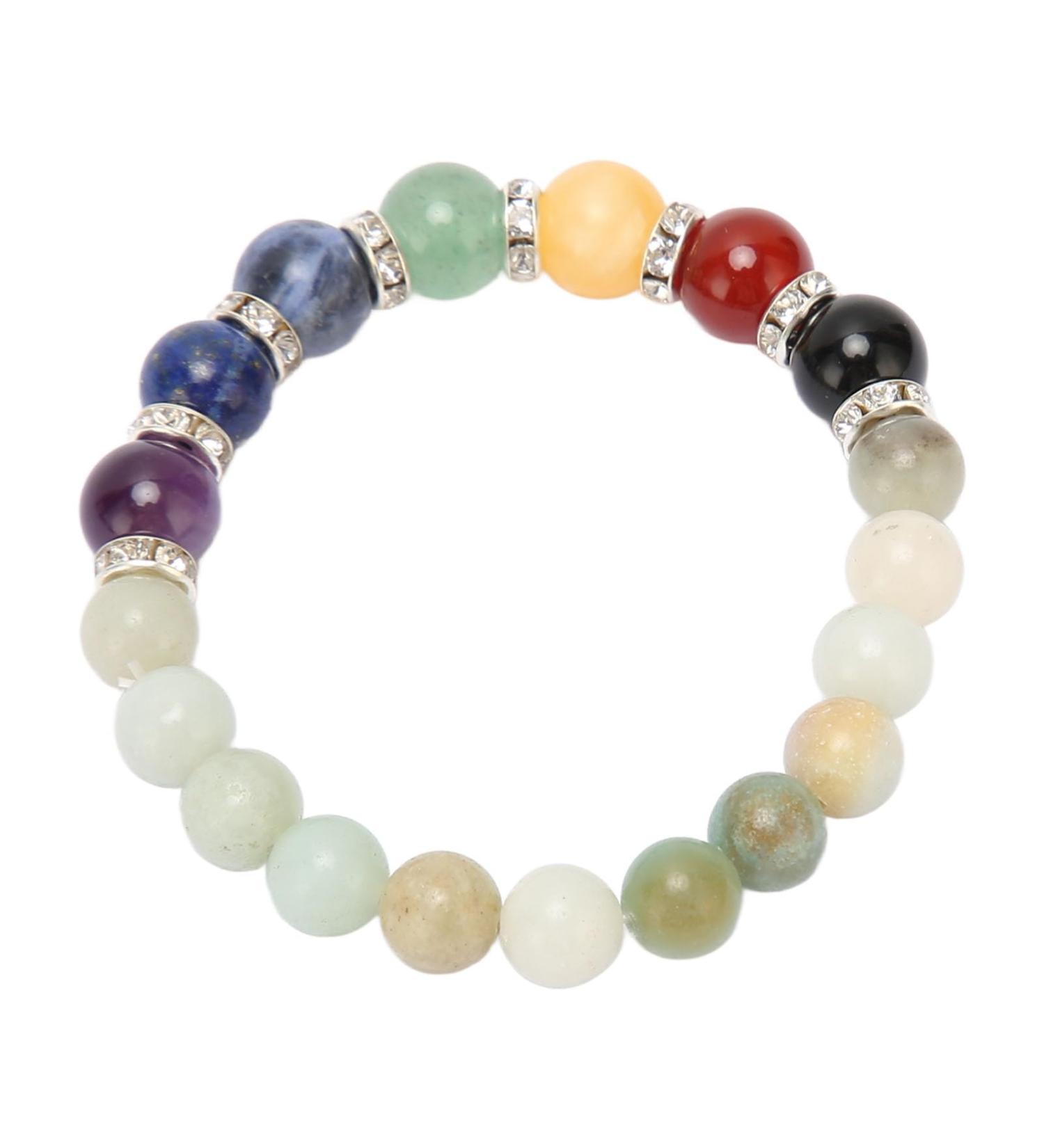 Chakra Bracelet with 7 Healing Stones - Stress Relief Meditation & Yoga Aromatherapy - Hand Polished Elastic Band - Buy Online on GoSupps.com