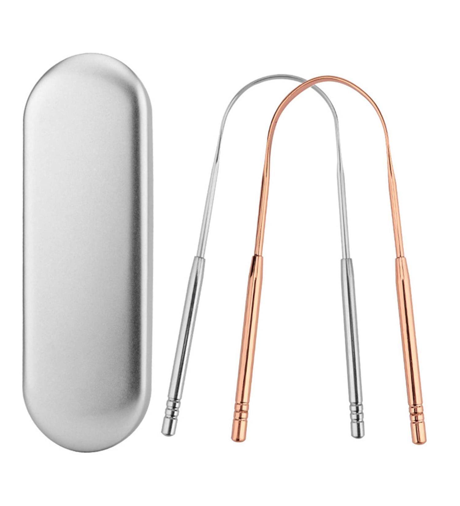 Mingqian Stainless Steel Tongue Scraper Set - 2 Pieces with Metal Storage Box | Fresh Breath & Mouth Care - Multicolor - Buy Online on GoSupps.com