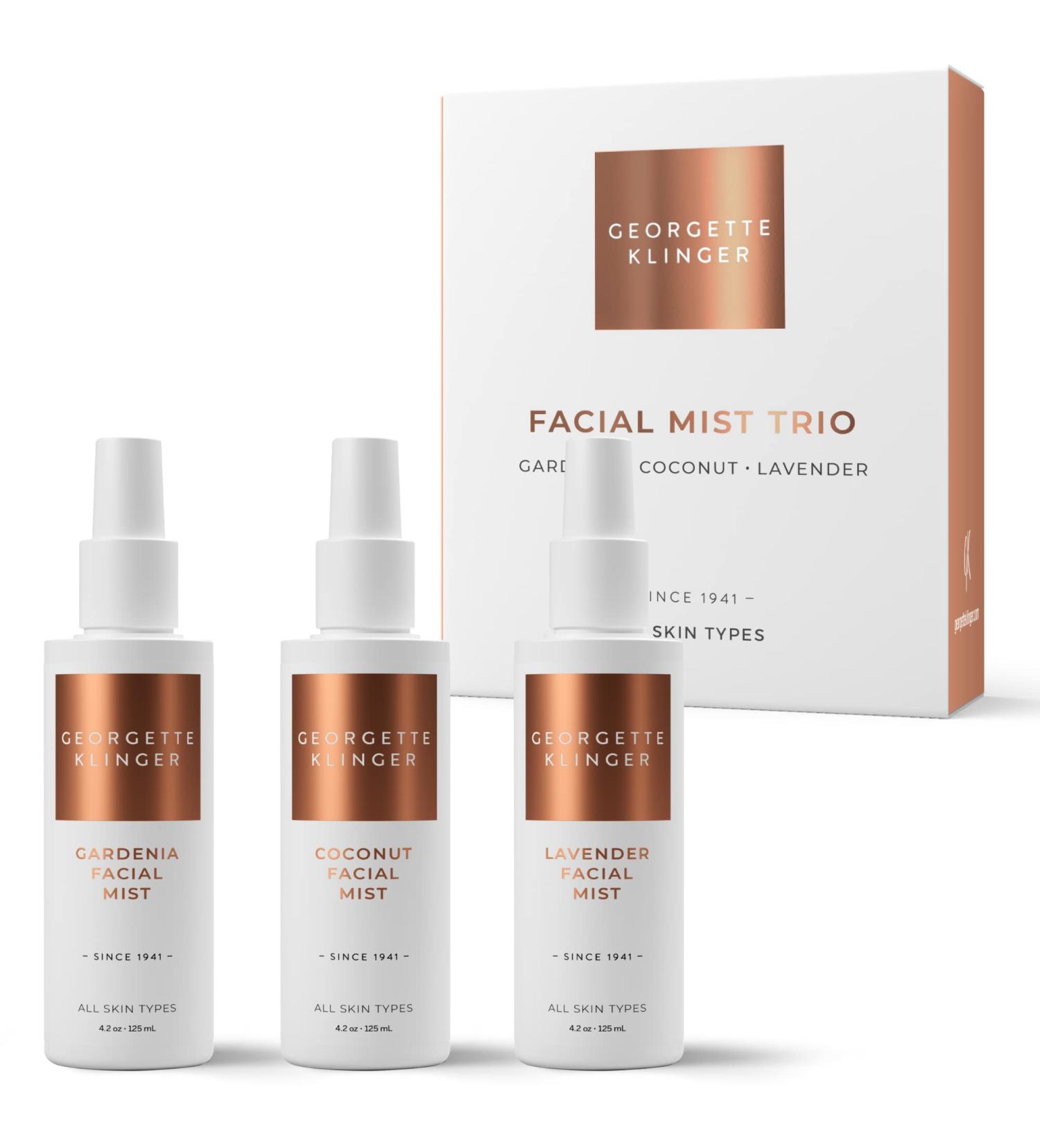Georgette Klinger Facial Mist Trio - Hydrating Face Spray Gift Set for Dewy Glow Makeup Setting & Pillow | Nourishing Coconut Soothing Lavender Invigorating Gardenia - 4.2 oz Each - Buy Online on GoSupps.com