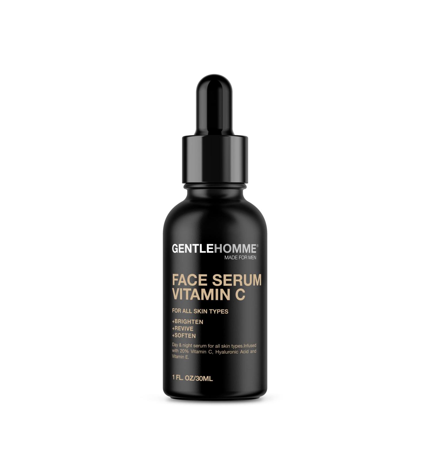 Gentlehomme Vitamin C Day & Night Facial Serum for Men - Brightening & Revitalizing Formula with Hyaluronic Acid & Vitamin E - 1 oz - Unscented - Buy Online on GoSupps.com