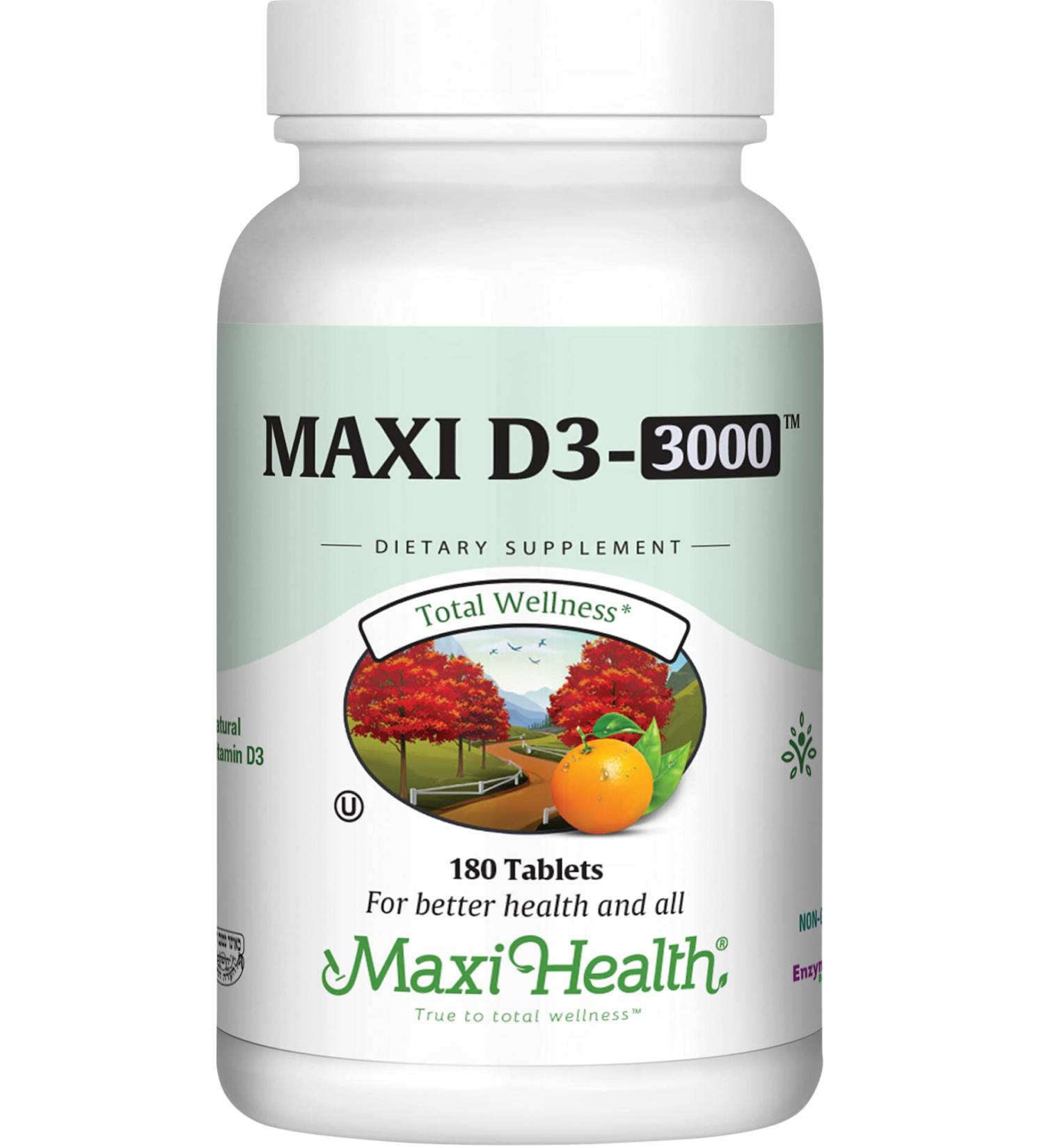 Maxi Health Vitamin D3 3000 IU 75 mcg Vitamin D Supplement for Healthy Bones Teeth Immune Support - VIT D3 Supplement Easy to Swallow Non-GMO Supplement for Men and Women Kosher (180 Tablets) 180 Count (Pack of 1) White - Buy Online on GoSupps.com