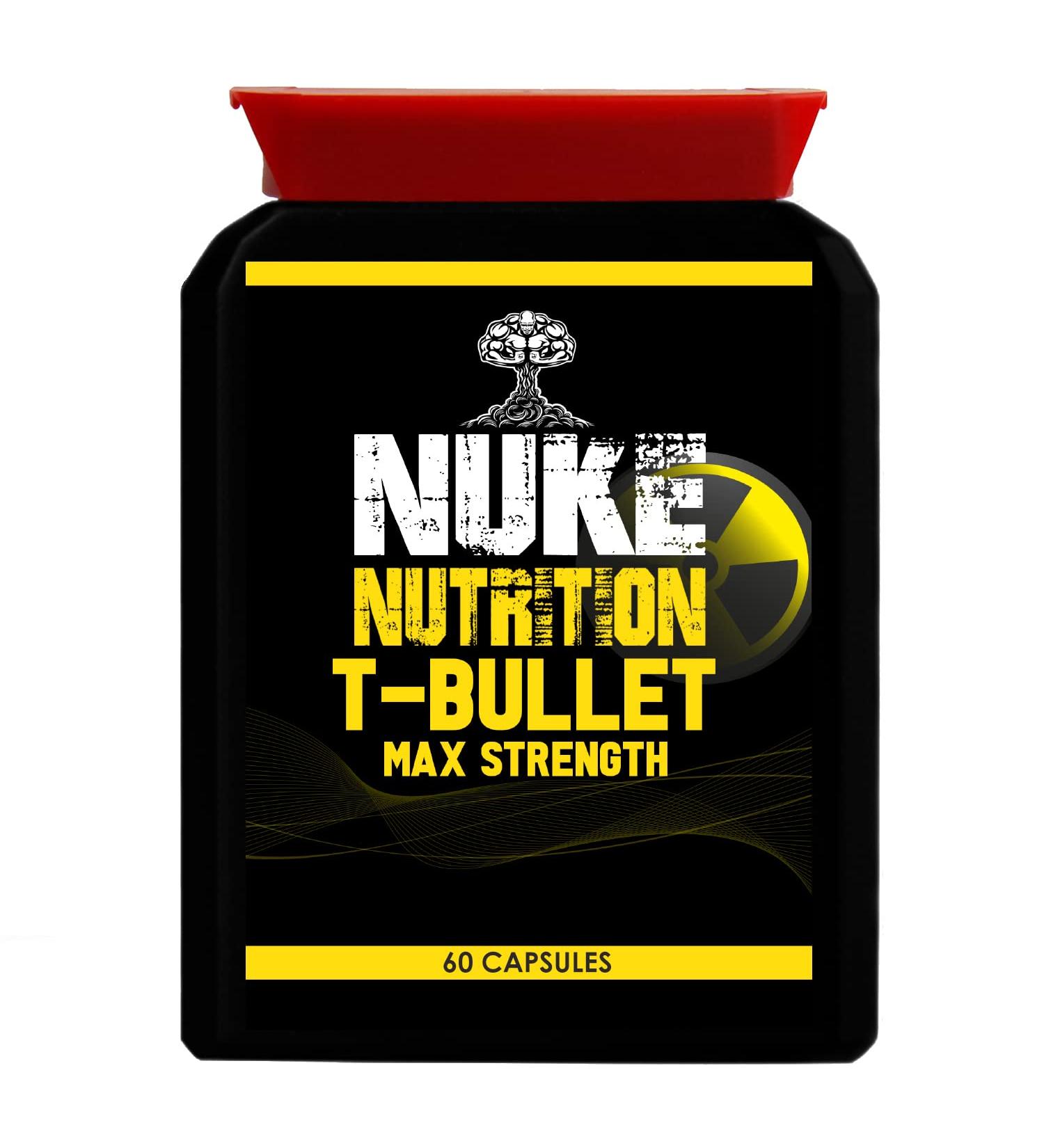 Nuke Nutrition T Bullets Testosterone Booster for Men - 60 Capsules - Natural Anabolic Supplement for Muscle Growth, Strength & Stamina - Buy Online on GoSupps.com