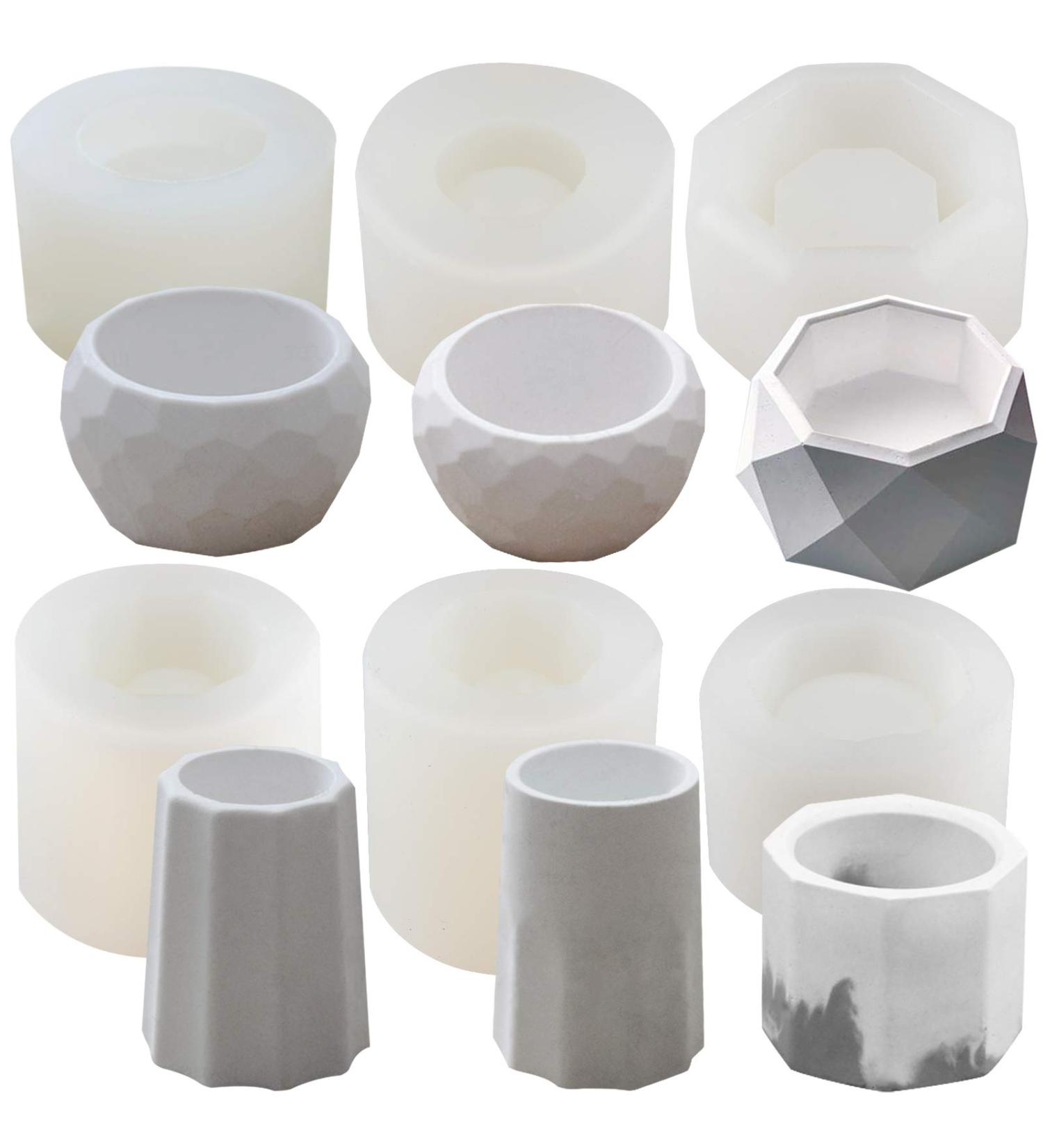 Funshowcase Silicone Mold Set for Octagon & Round Flower Pots - 6 Count | Ideal for Epoxy Resin, Concrete, Clay | Succulent Planter, Ashtray, Candle, Soap, Pen Holder - Includes 2 Octagon & 2 Round Bowl Molds - Buy Online on GoSupps.com