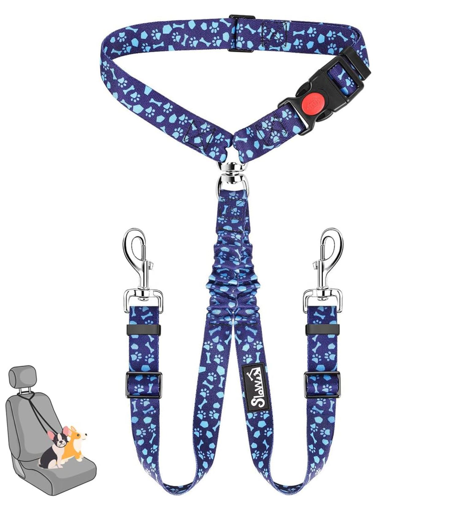 Slowton Double Strap-On Dog Car Seat Belt - 2-in-1 Durable Elastic Harness for Medium Dogs - Rotatable Stainless Steel Carabiner for Safe Travel - Buy Online on GoSupps.com