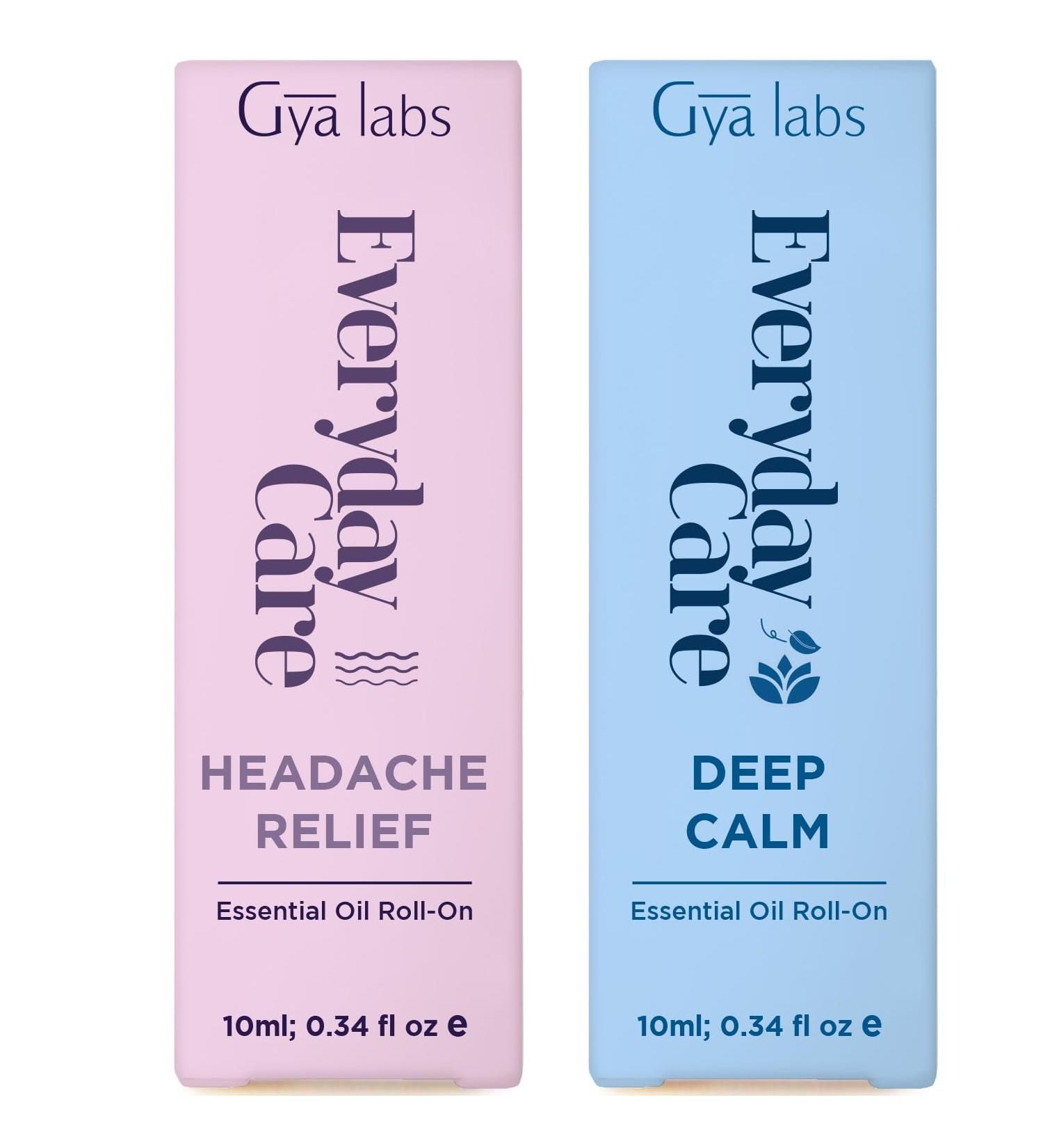 Headache Relief & Deep Calm Roll On Set - Essential Oils Aromatherapy Roll On with Essential Oil Set - 2x0.34 fl oz - Gya Labs - Buy Online on GoSupps.com