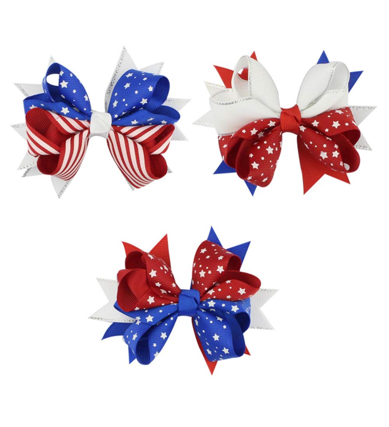 3-Piece Patriotic Hair Clips Set - American Flag Boutique Accessories for Girls | 4th of July Style - Buy Online on GoSupps.com