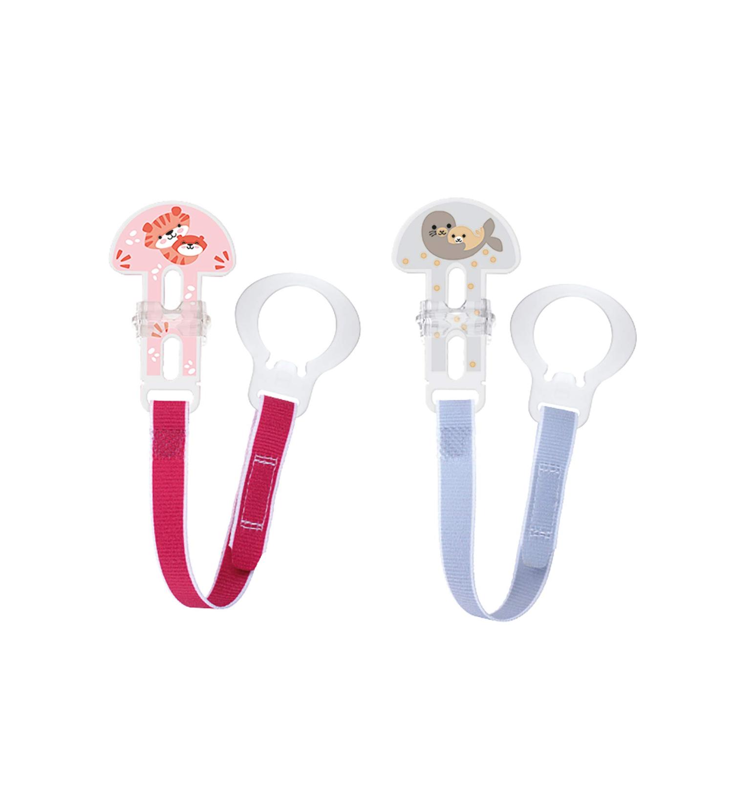 MAM Pacifier Clips for Baby Girls - 2 Count, Fasteners and Flexible Rings, Assorted Designs - 2 Pack - Buy Online on GoSupps.com