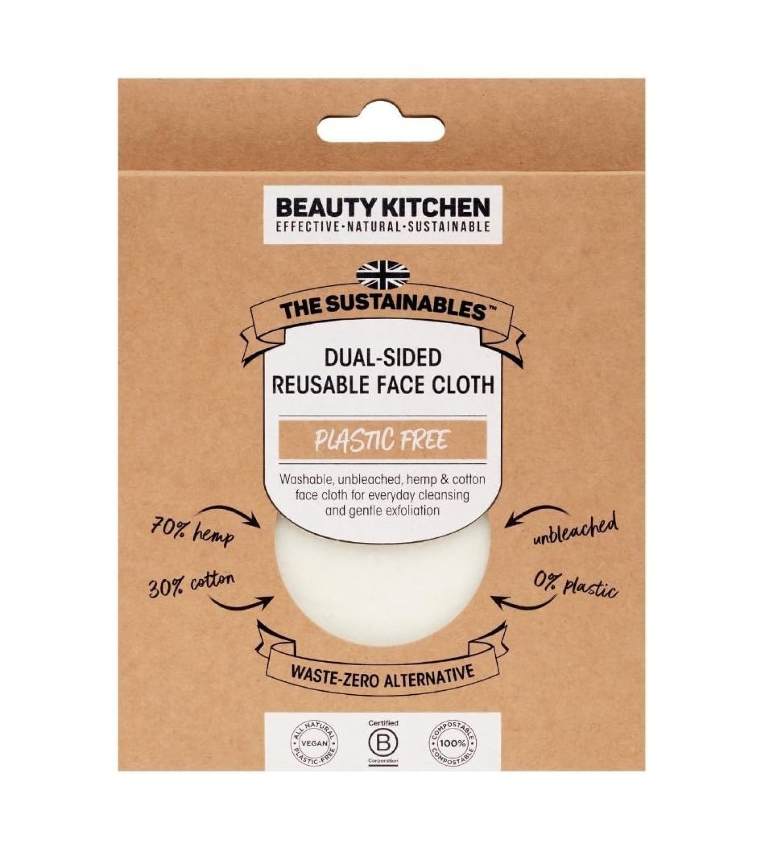 Beauty Kitchen - The Sustainables Dual-Sided Reusable Face Cloth - 8x Unit Clip Strip - Versatile and Sustainable - Gentle Cleansing and Exfoliation - Skincare Essential