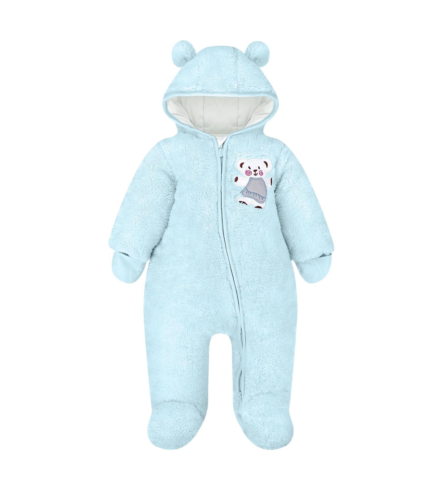 Vine Baby Hooded Fleece Romper Snowsuit Blue 0-3 Months | Infant Footed Jumpsuit Outfit - Buy Online on GoSupps.com