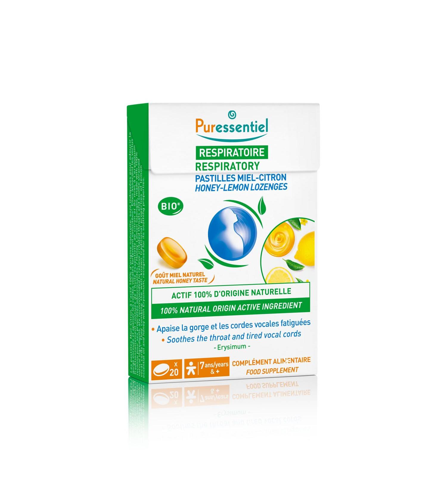 Puressentiel - Respiratory - Lemon Honey Lozenges - With Erysimum Extract - Soothes tired throat and vocal cords - 20 lozenge - Buy Online on GoSupps.com