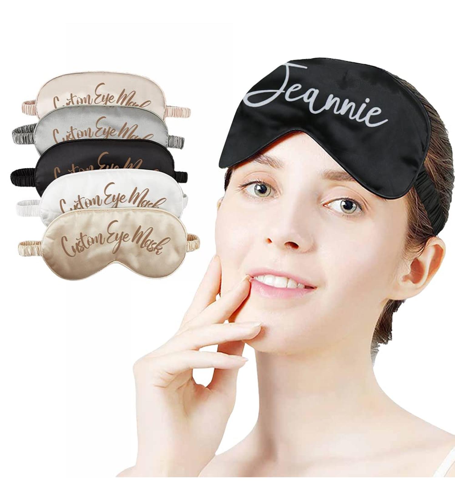 Personalized Sleeping Eye Mask with Custom Photo, Text, Logo, and Name - Ideal for Wedding Favors, Bachelorette Parties, and Bridesmaid Gifts - Satin Black - 1 Count - Buy Online on GoSupps.com
