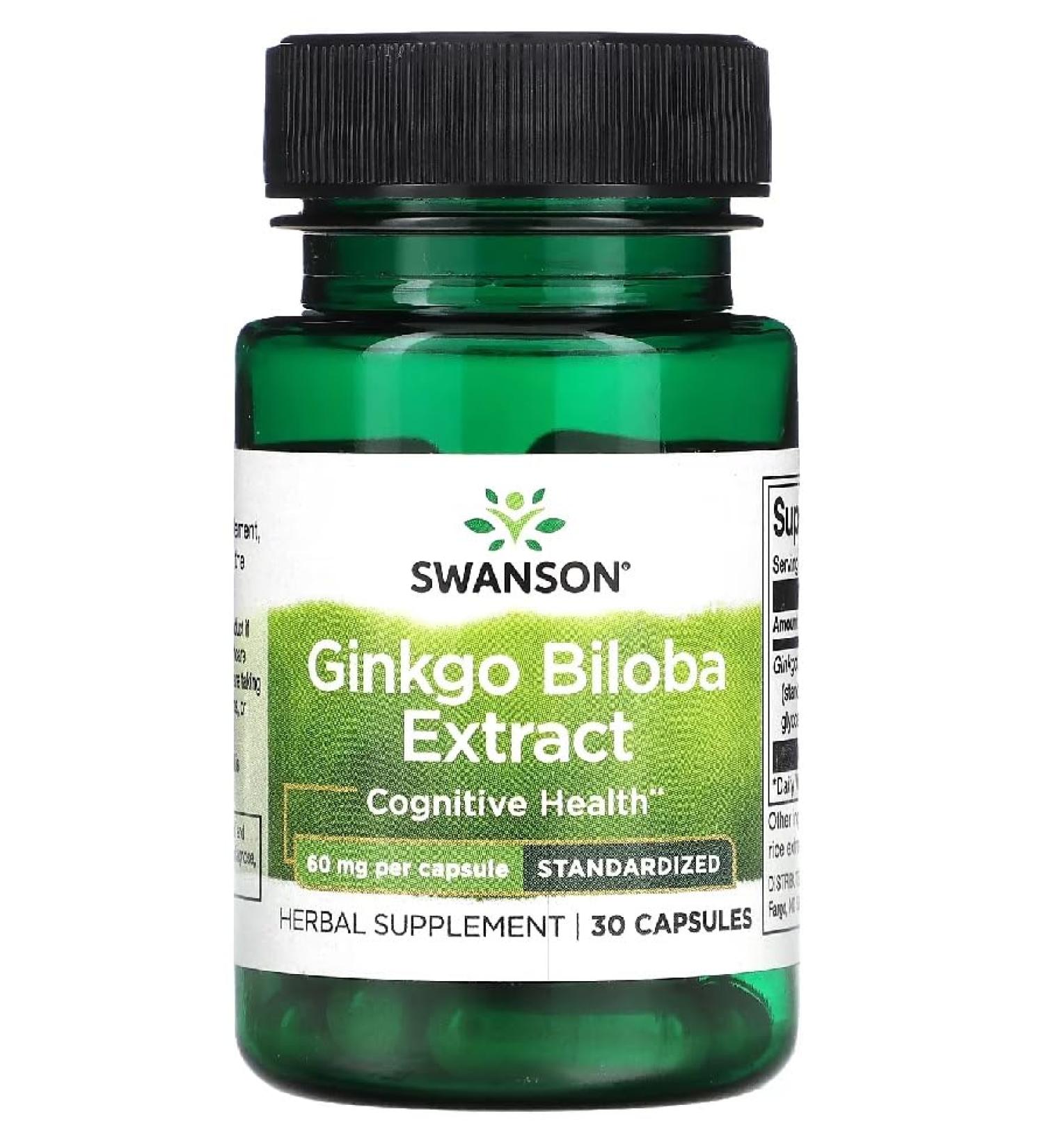 Swanson - Ginkgo Biloba Extract 60mg | Memory Support and Concentration, Standardized - 30 Capsules