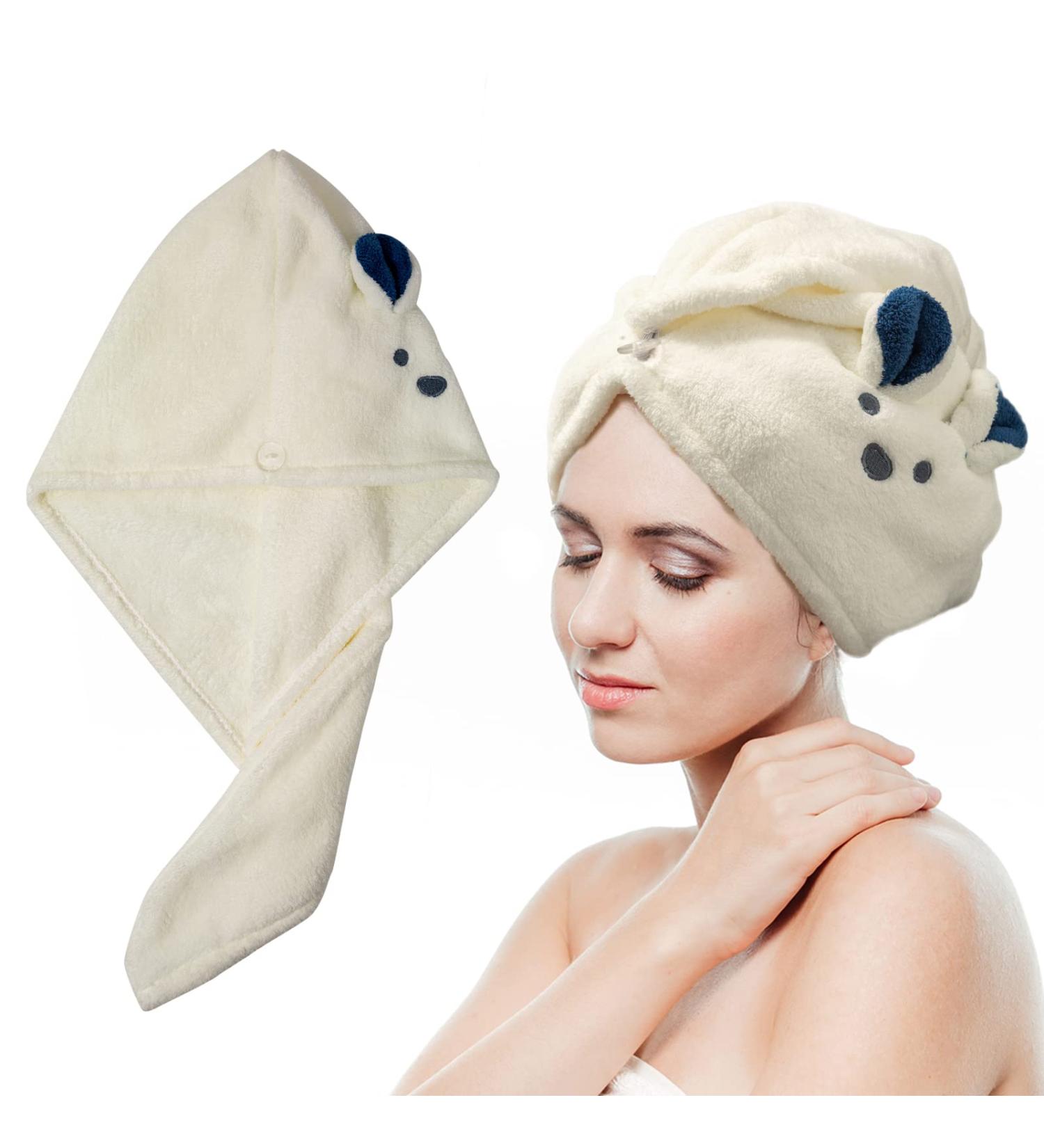 Microfiber Hair Drying Towel Turban for Women - Quick Dry Hair Turban with Buttons - Super Absorbent - 1 Pack (White) - Buy Online on GoSupps.com
