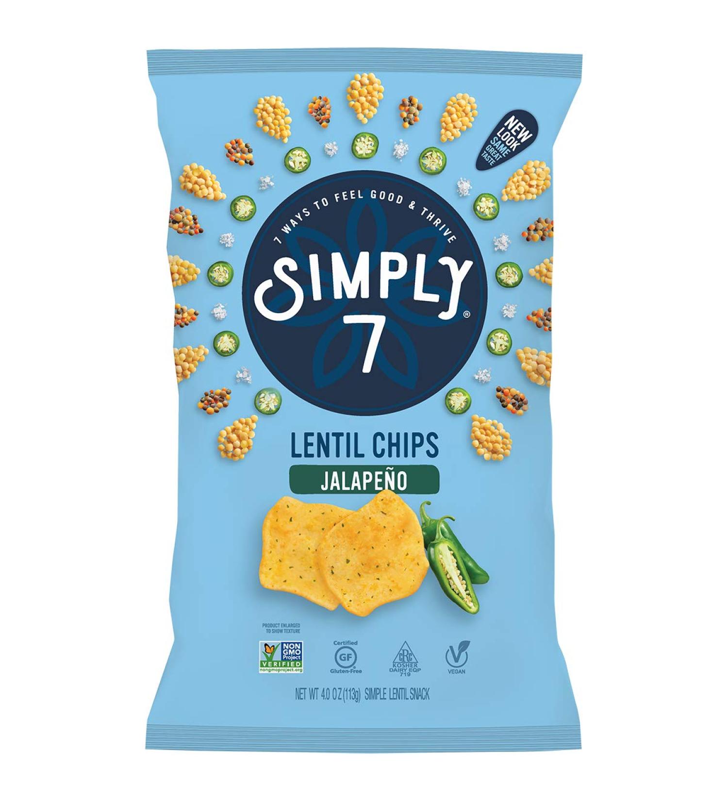 Simply 7 Lentil Chips Jalapeno 4 oz - Nut-Free, Vegetarian, Low Calorie Snack - Buy Online on GoSupps.com