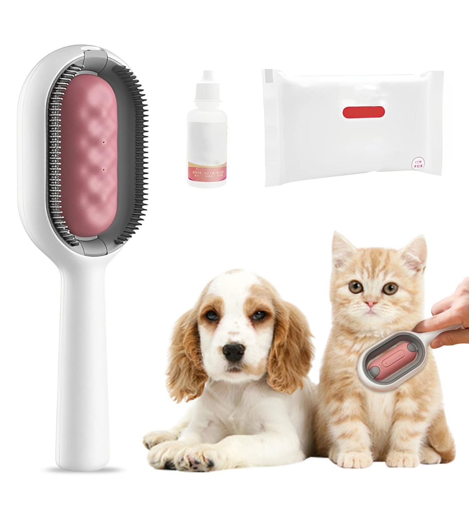HEKASVM Cat & Dog Brush with Water Tank - Multifunctional Animal Hair Remover for Long Hair - Ideal for Massage & Care - Pink - Buy Online on GoSupps.com
