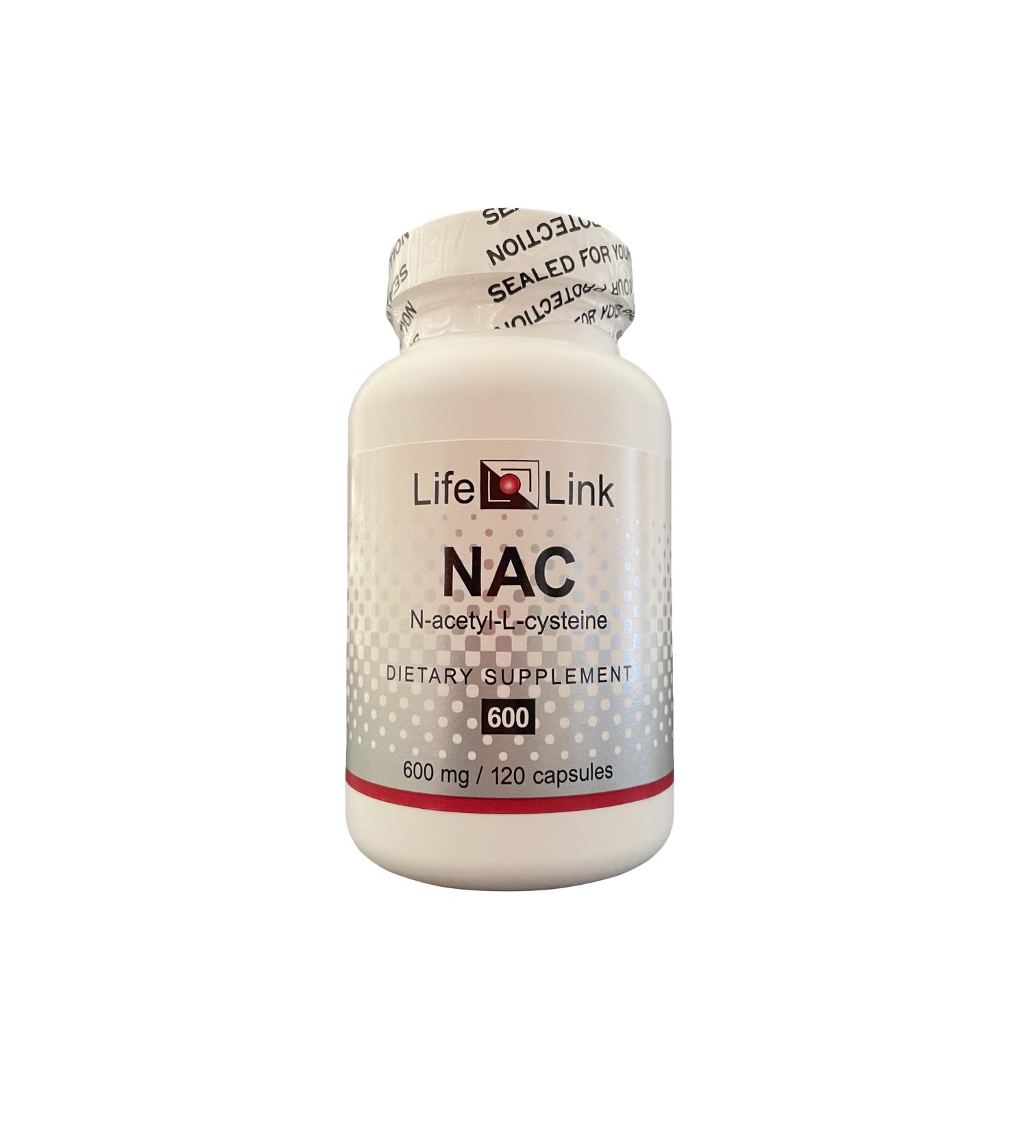 LifeLink NAC (N-Acetyl L-Cysteine) Capsules - 600mg | Antioxidant & Anti-Aging Support | 120 Count | Gluten Free & Non-GMO | Made in USA - Buy Online on GoSupps.com
