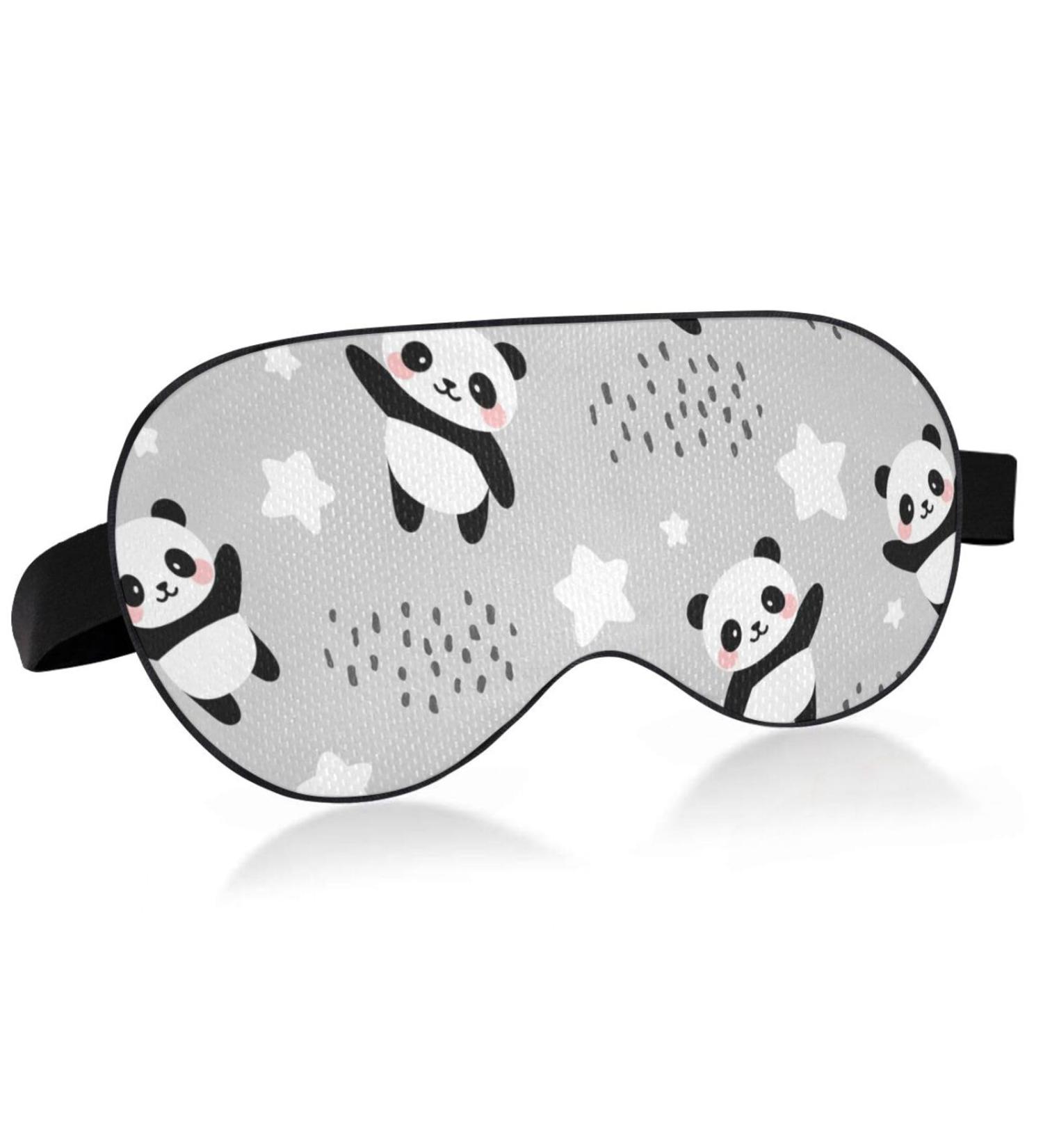 Haskirky Light Blocking Eye Mask - Adjustable Breathable Adult Men and Women Travel Mask for Yoga, Meditation, Office, and Deep Sleep - Grey Panda Stars Design - Buy Online on GoSupps.com