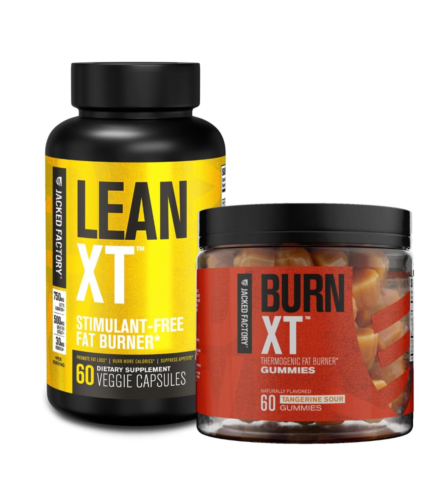 Jacked Factory Lean-XT Caffeine Free Fat Burner - Non Stim Weight Loss (60 Capsules) & Burn-XT Weight Loss Gummies - Thermogenic Fat Burner & Appetite Suppressant Gummies (Tangerine Sour 60 Gummies) - Buy Online on GoSupps.com