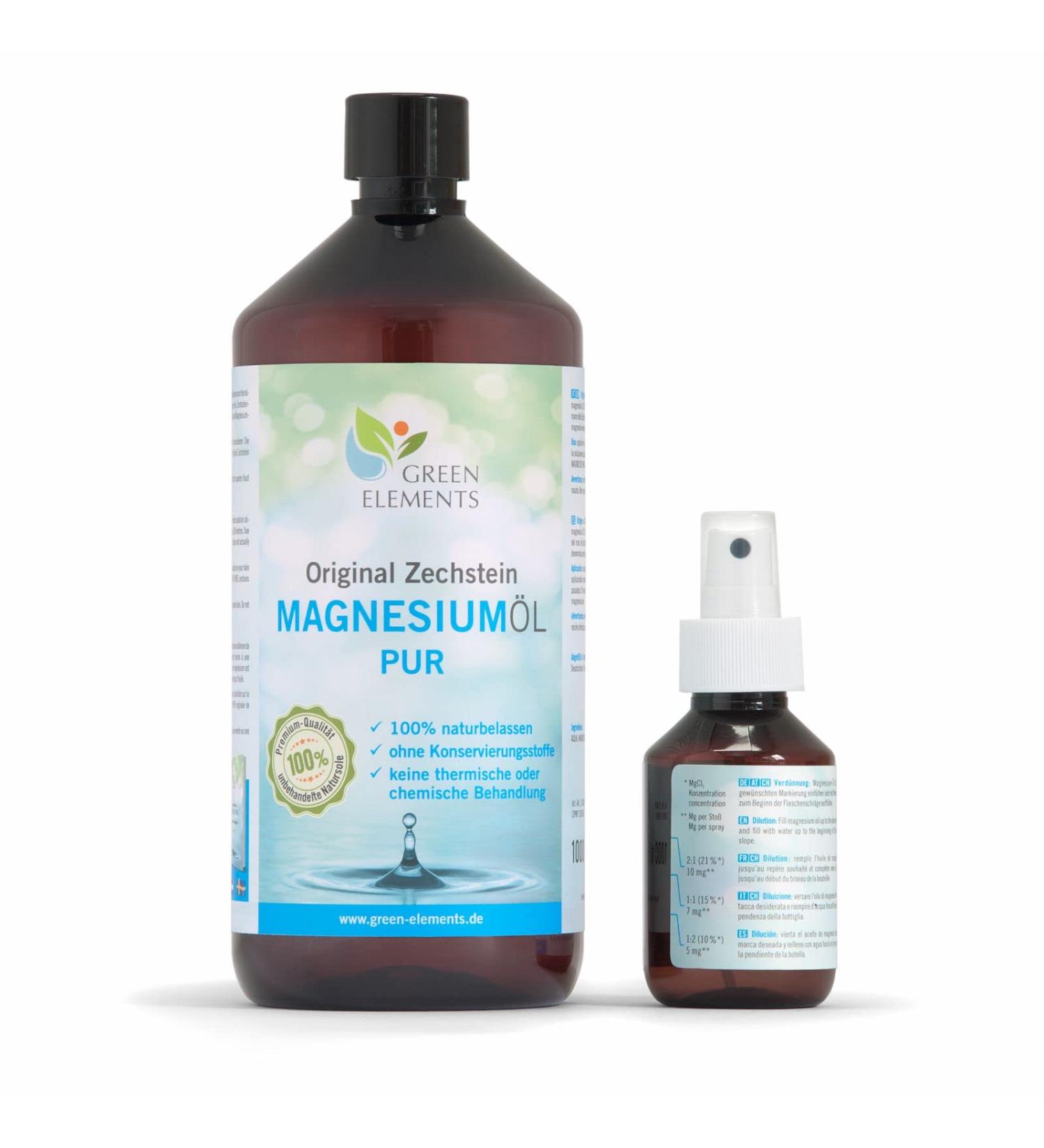 Zechstein Magnesium Oil PURE | 1000 ml Natural Brine + 100 ml Spray Bottle | Premium International Shipping - Buy Online on GoSupps.com