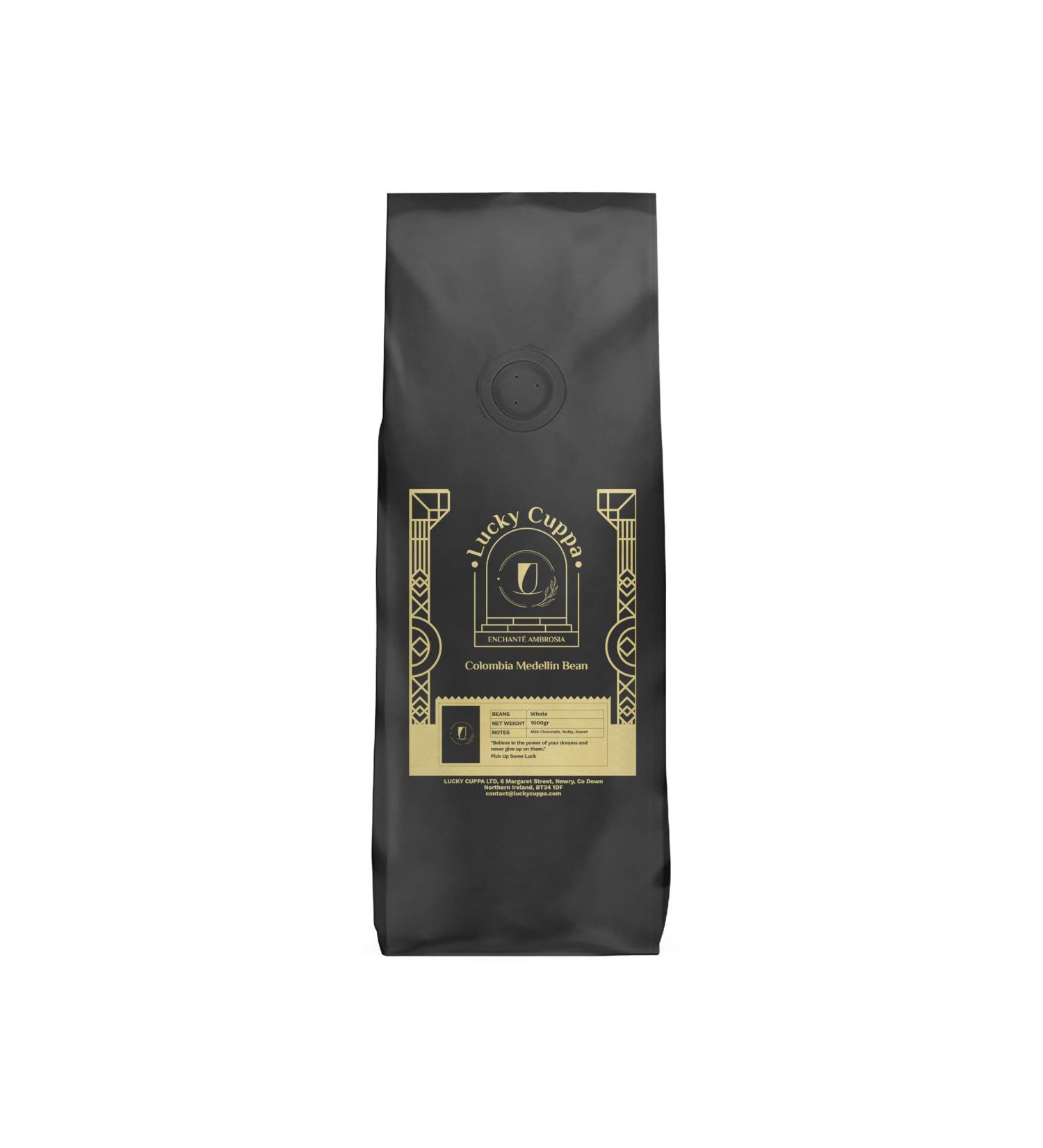 Lucky Cuppa Colombia Medellin Bean - Colombian Coffee Beans - Premium Quality Supremo Coffee - Light Roast Coffee - Ideal Coffee Lover Gifts - 1kg Bulk Bag Colombian Medellin - Milk Chocolatey - Buy Online on GoSupps.com