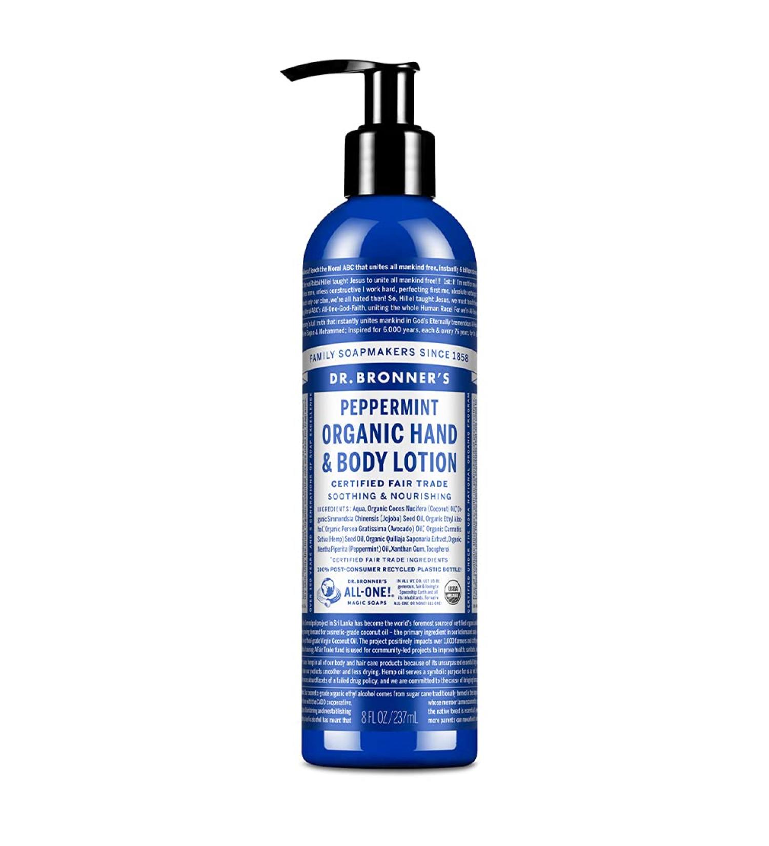 Dr. Bronner's Organic Peppermint Lotion 8oz - Certified Organic Body Moisturizer for Hands, Face, and Body - Vegan & Non-GMO - Hydrating and Nourishing Formula - Buy Online on GoSupps.com