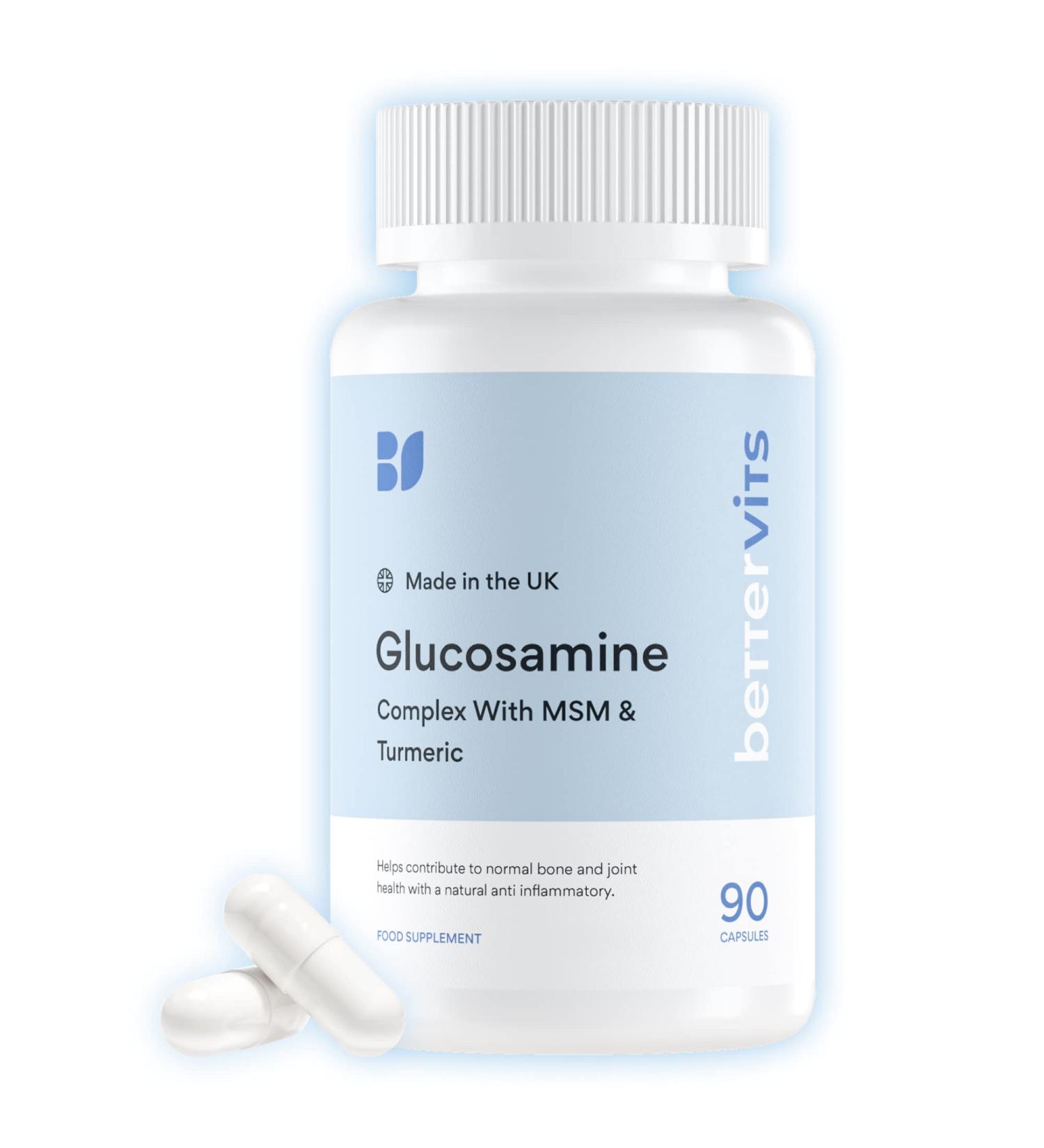BetterVits Glucosamine Complex Capsules - Powerful Joint Support with Chondroitin, MSM, Turmeric - Reduce Inflammation and Improve Mobility - Buy Online on GoSupps.com