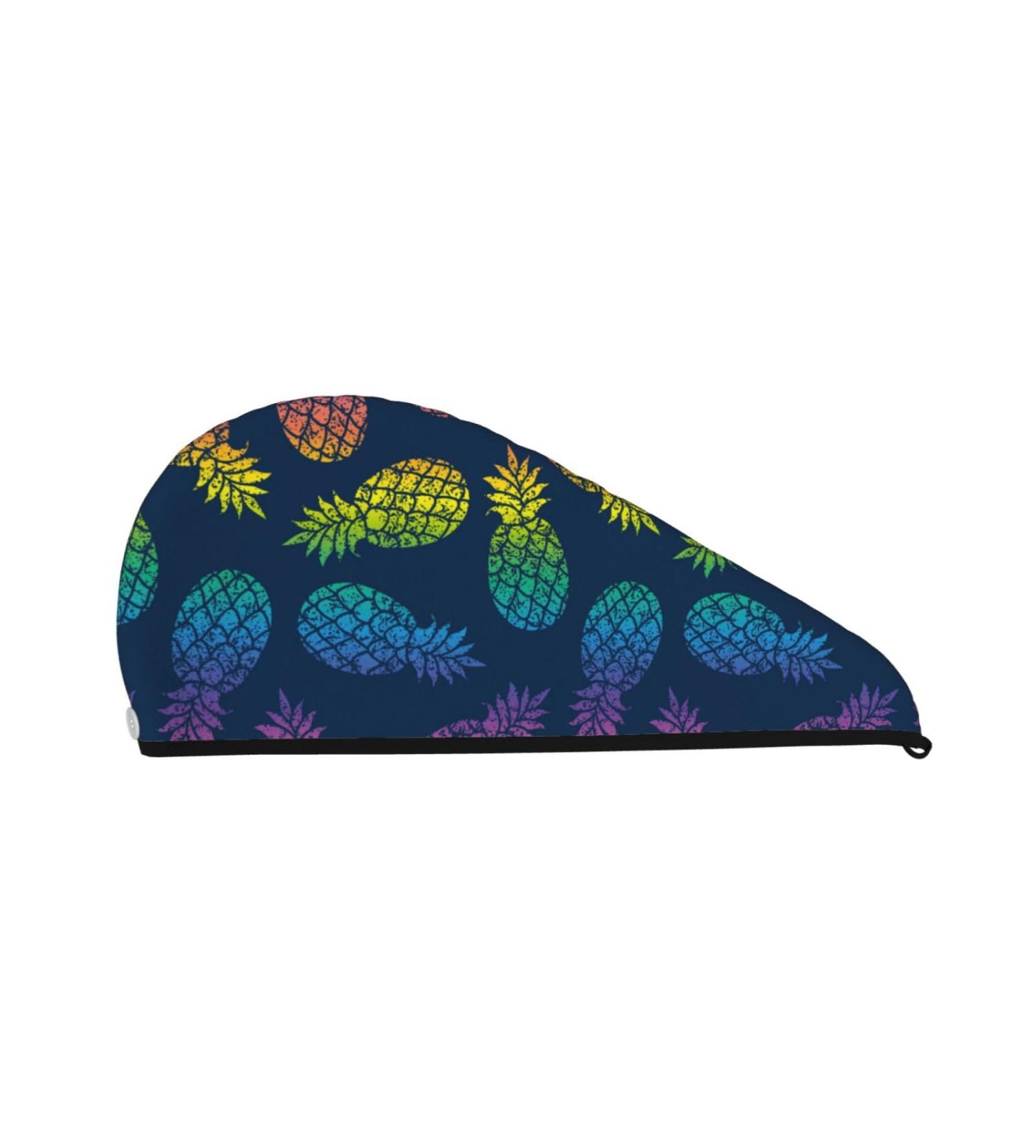 Hair Towel Wrap - Quick Drying Turban with Button | Retro Bright Pineapple Design - Buy Online on GoSupps.com
